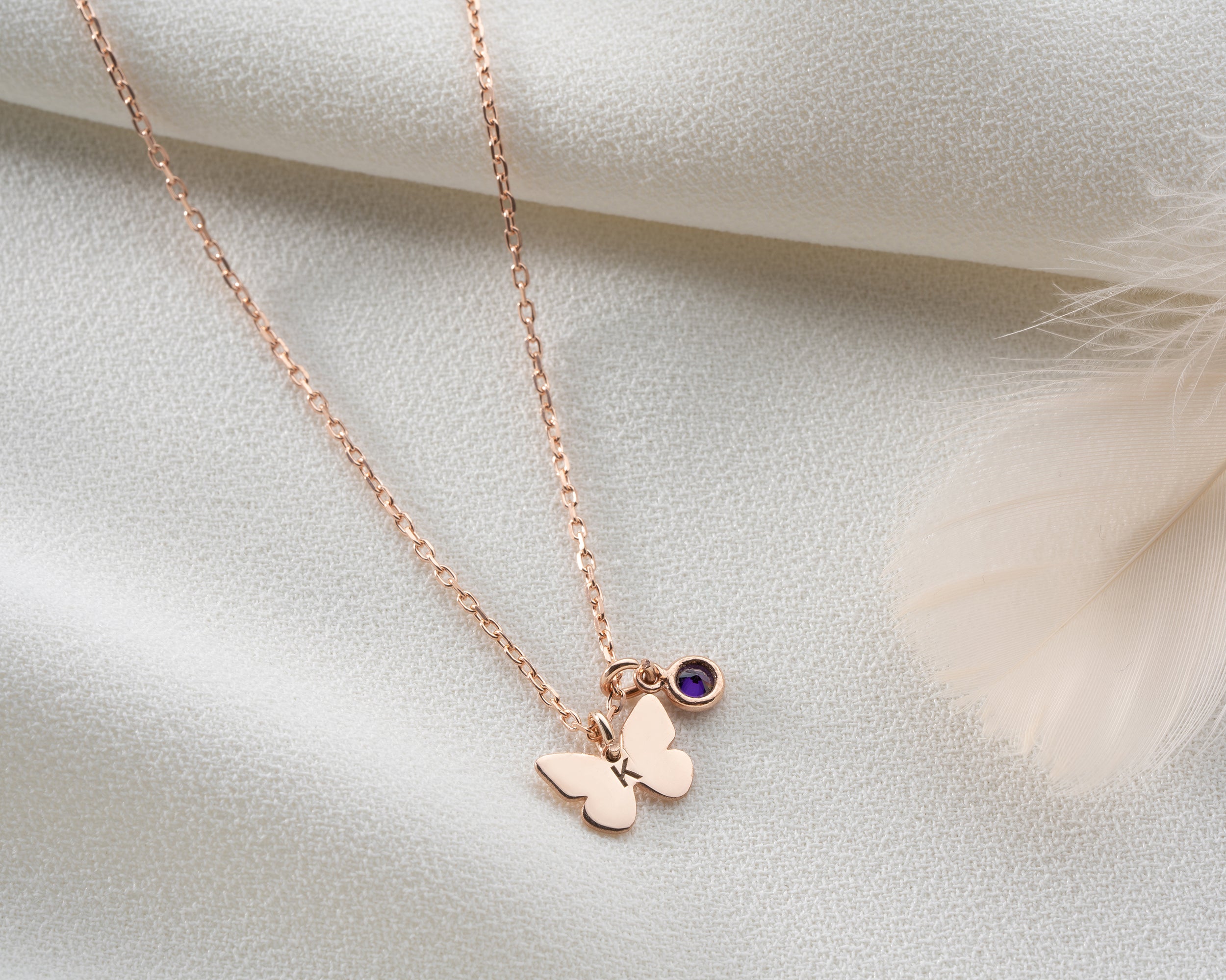 Minimal Butterfly Initial Birthstone Necklace