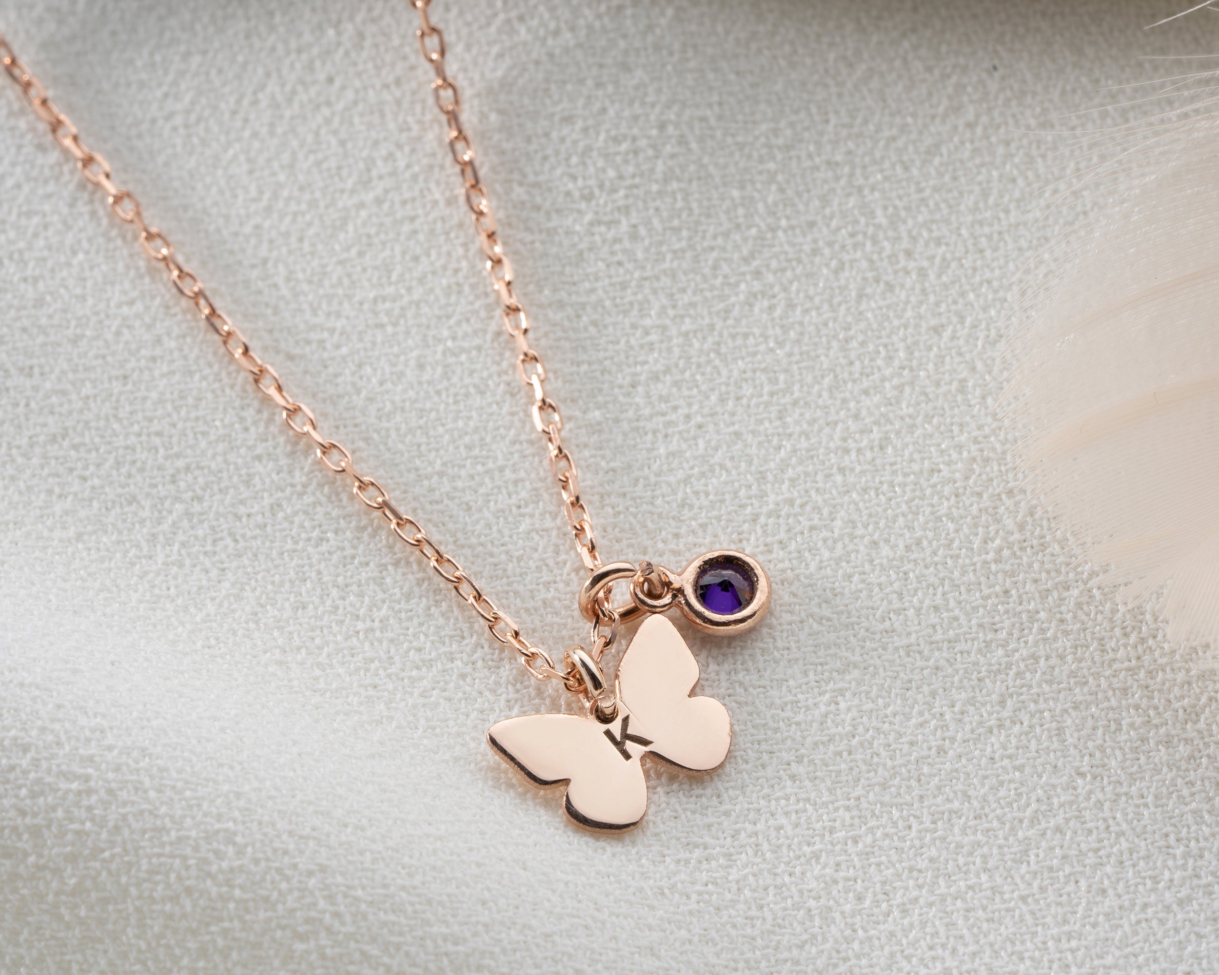 Minimal Butterfly Initial Birthstone Necklace