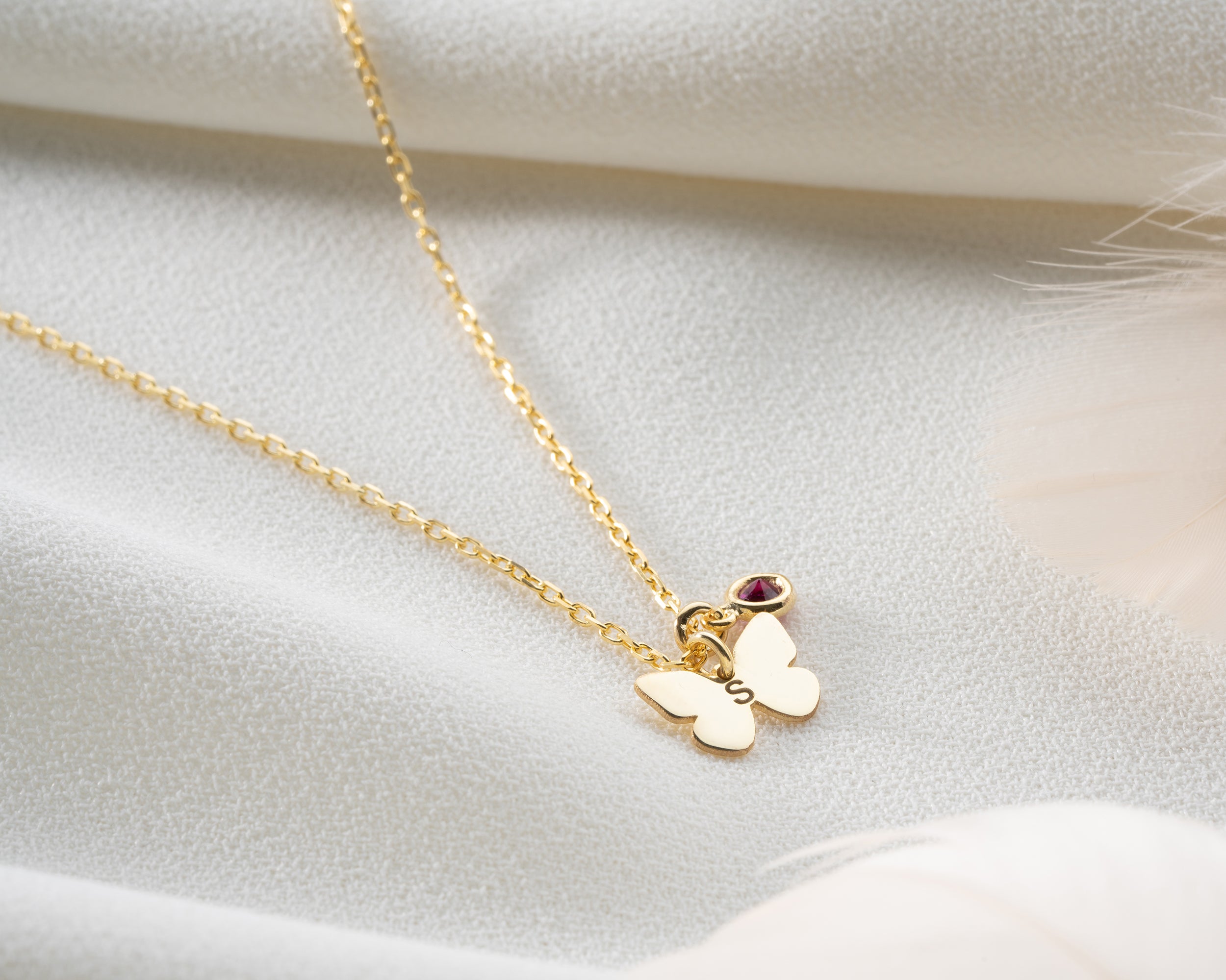 Minimal Butterfly Initial Birthstone Necklace