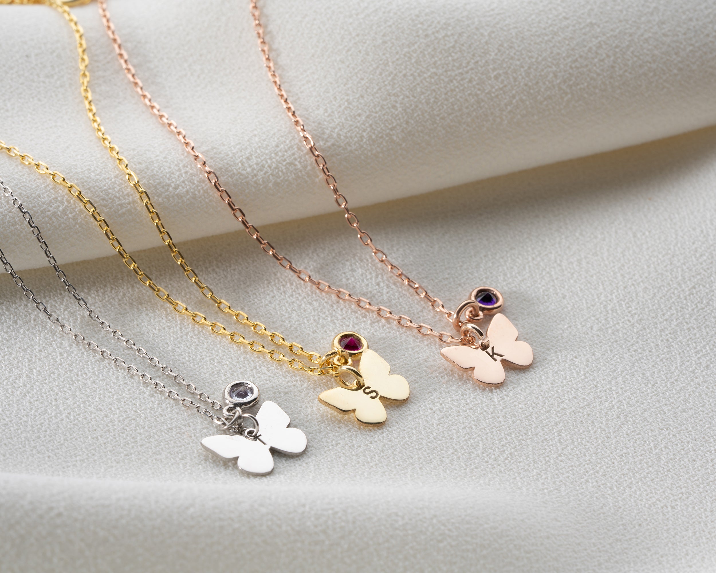 Minimal Butterfly Initial Birthstone Necklace