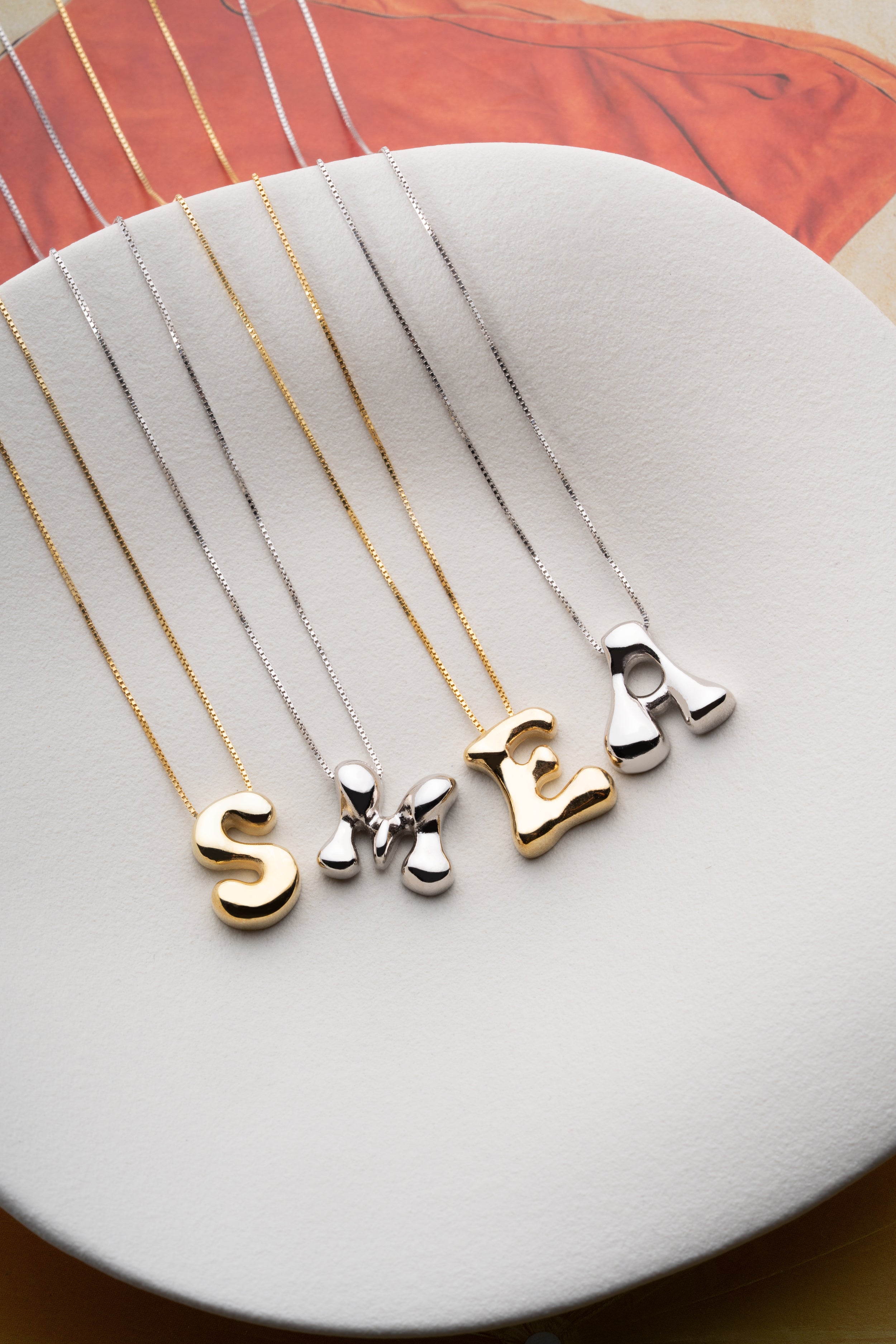 Custom Bubble Letter Initial Necklace