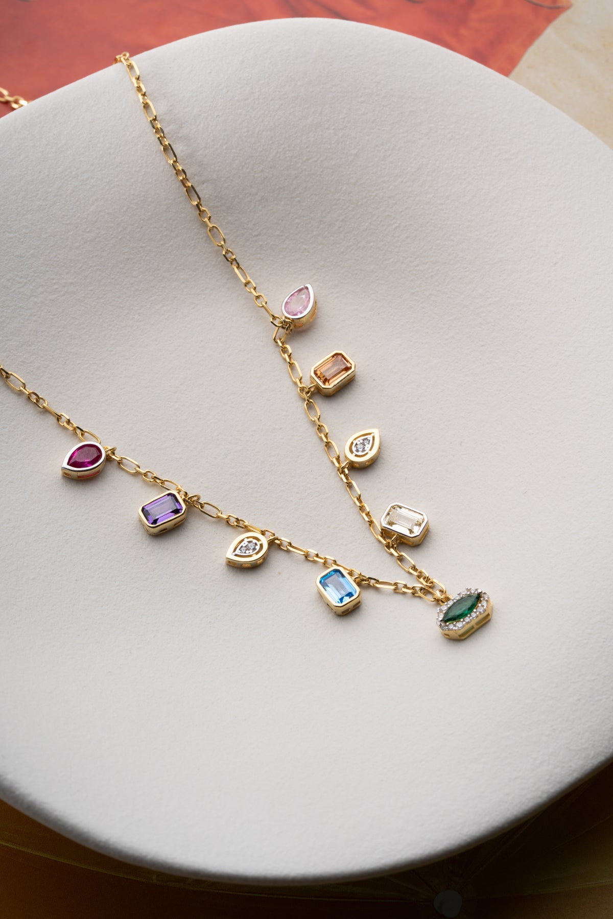 Rainbow Gemstone Charm Necklace in Gold