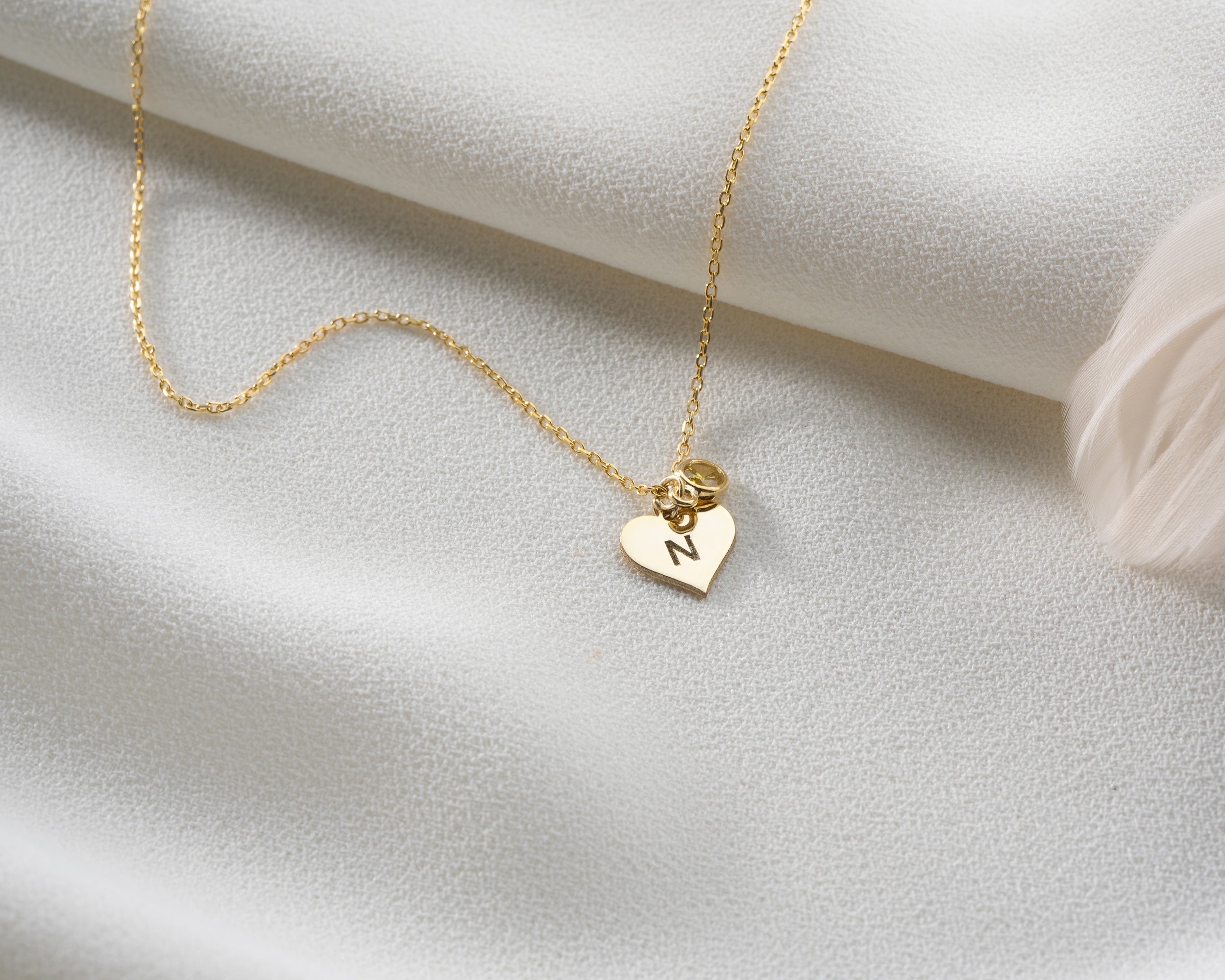 Initial Heart Birthstone Necklace