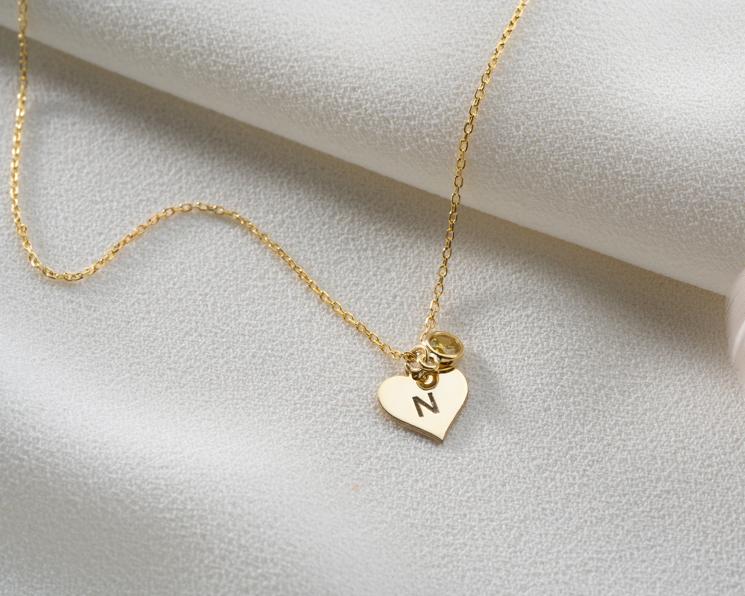 Initial Heart Birthstone Necklace