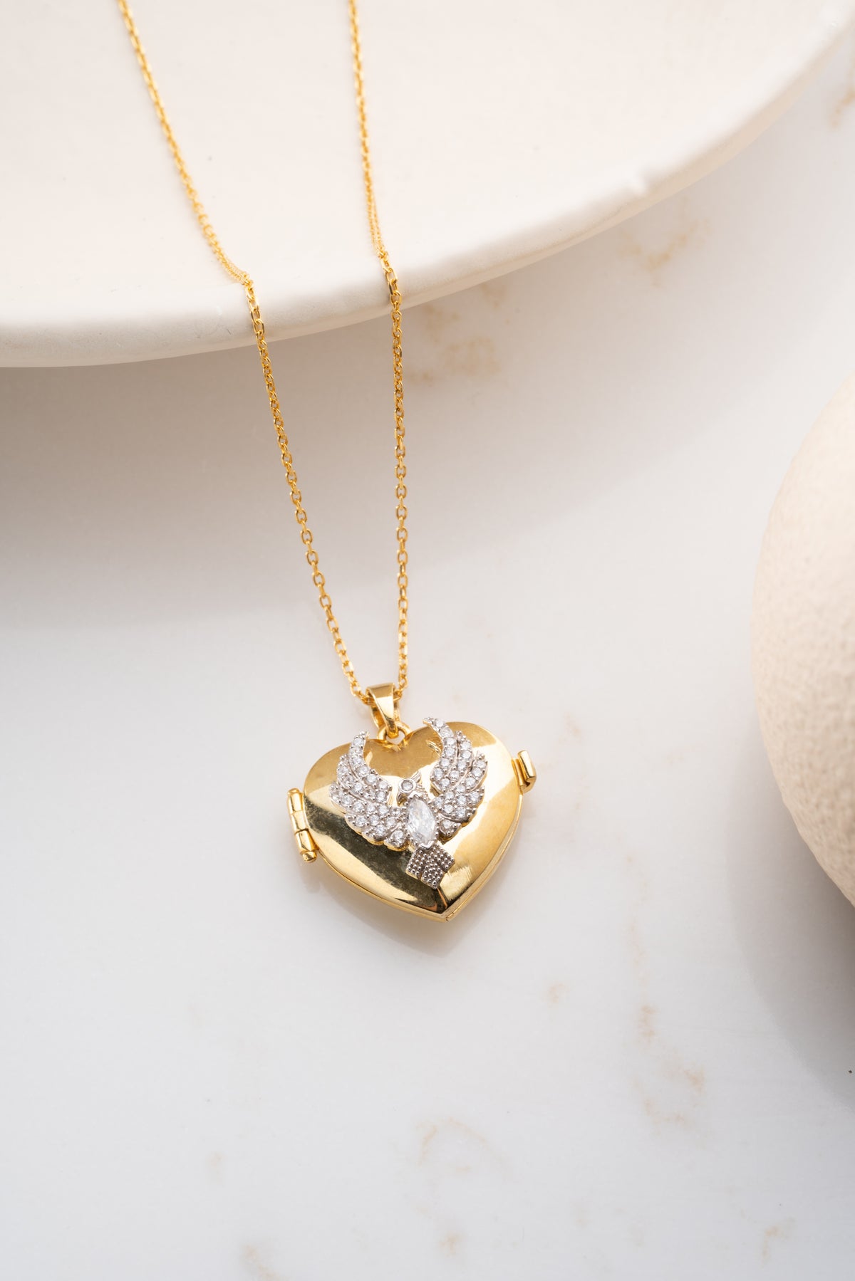 Angel Wings Heart Locket Necklace