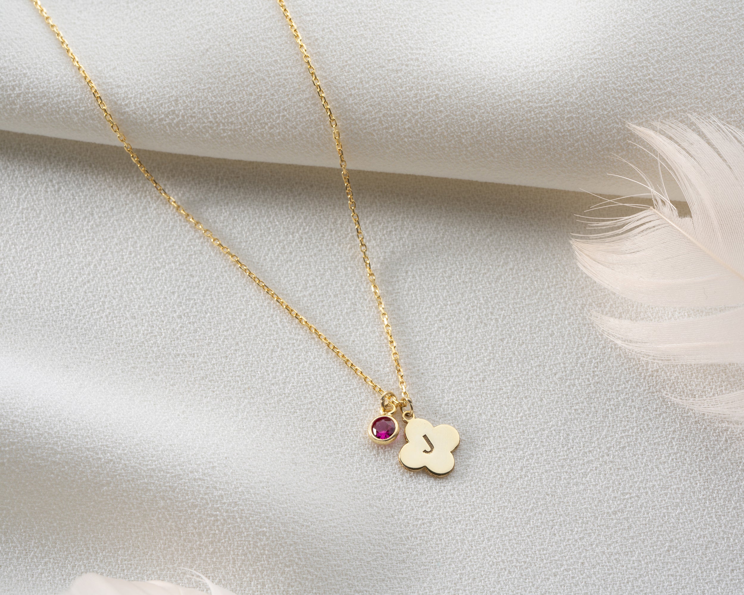 Clover Initial Birthstone Necklace