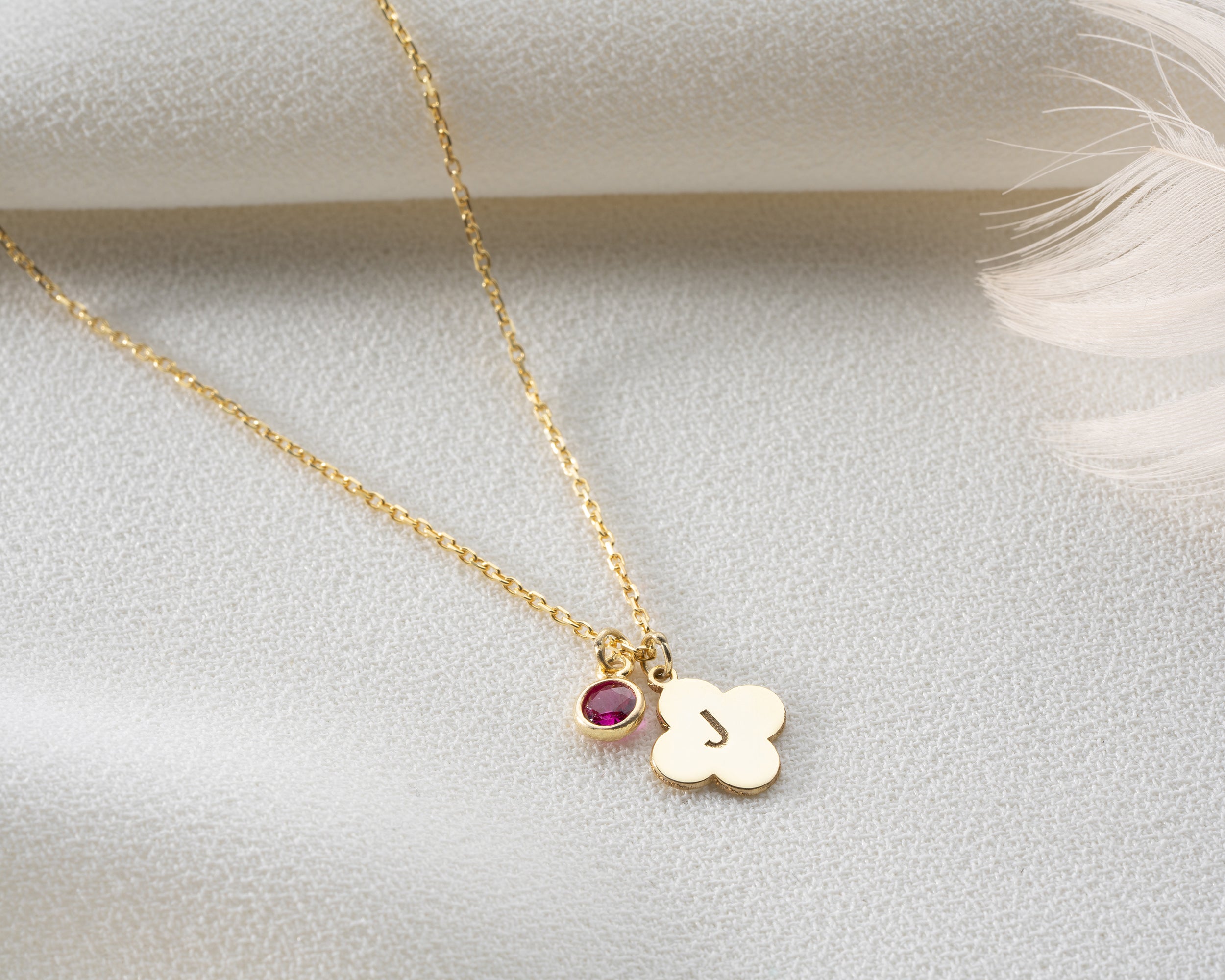 Clover Initial Birthstone Necklace