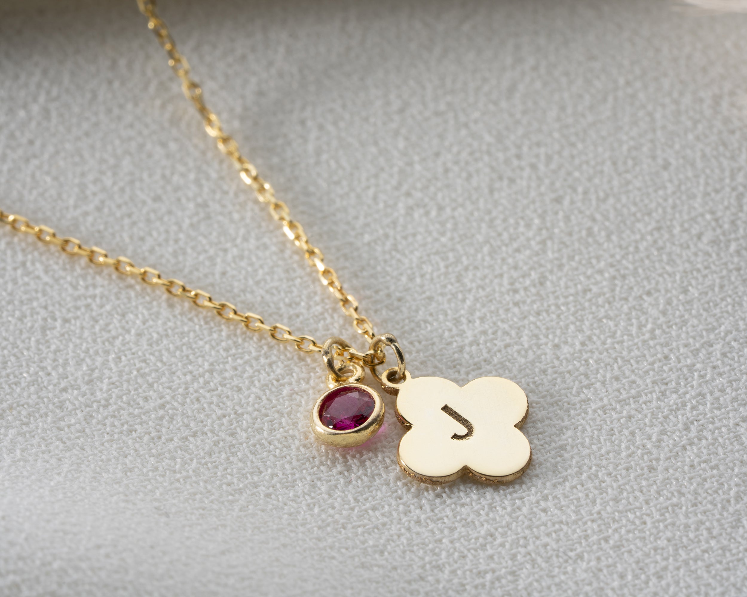 Clover Initial Birthstone Necklace