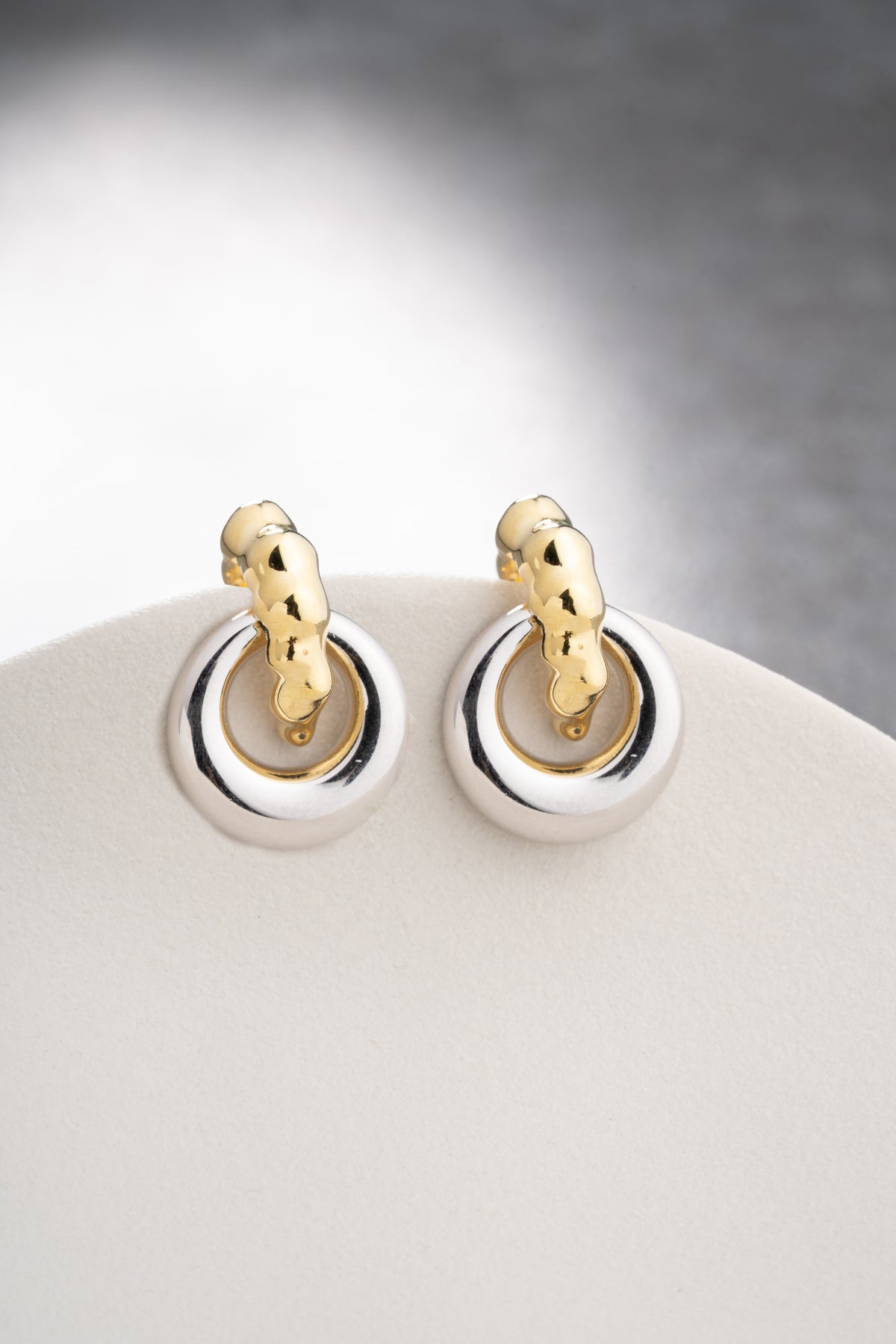 Two Tone Circle Drop Hoop Earrings