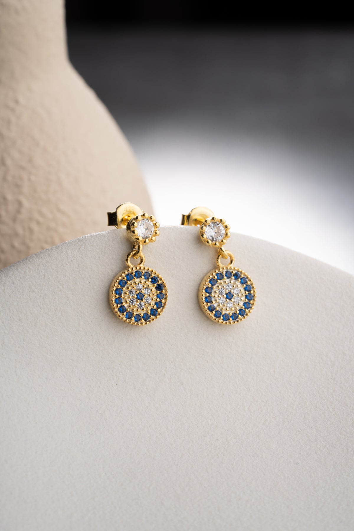 Gold Pave Evil Eye Drop Earrings