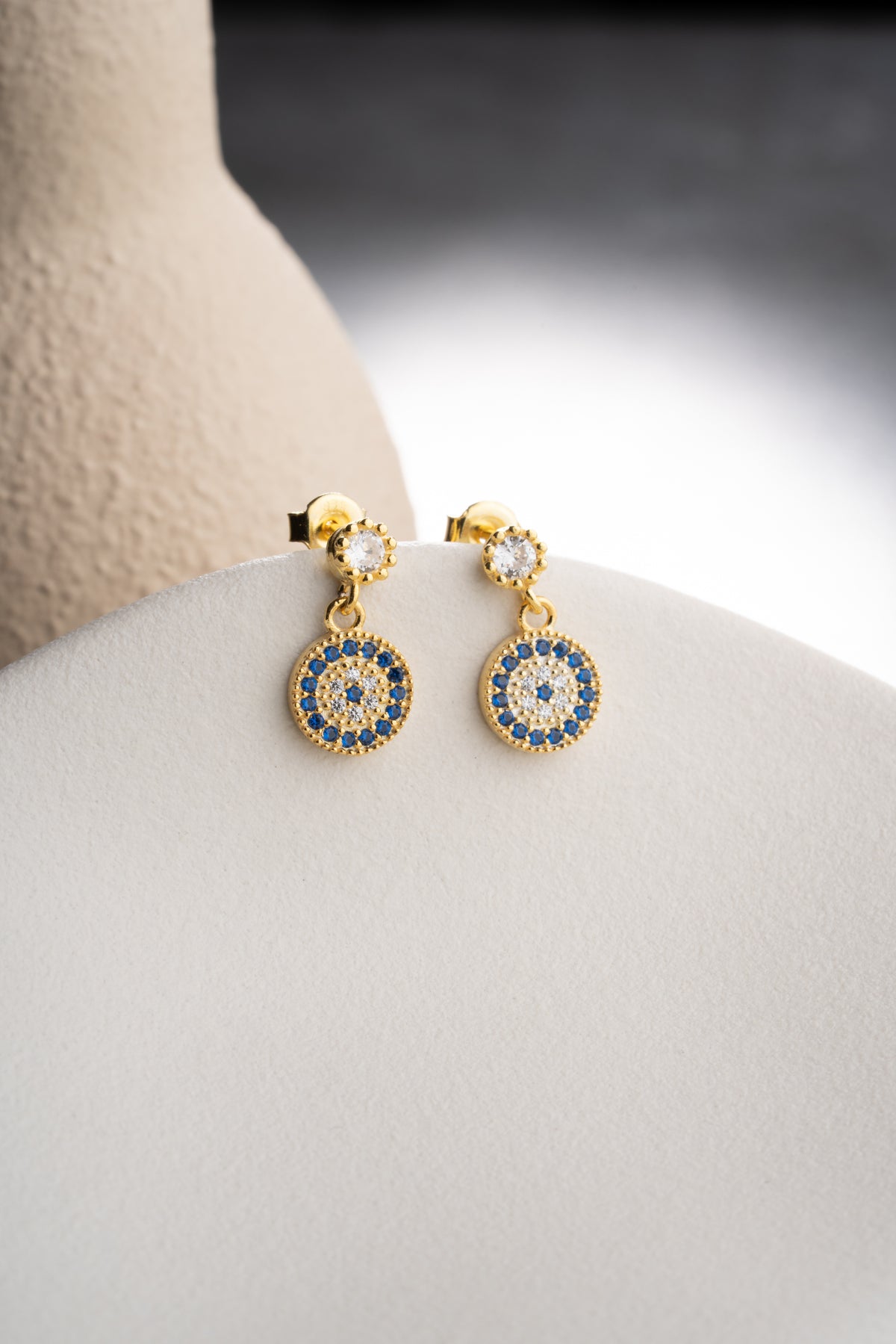 Gold Pave Evil Eye Drop Earrings