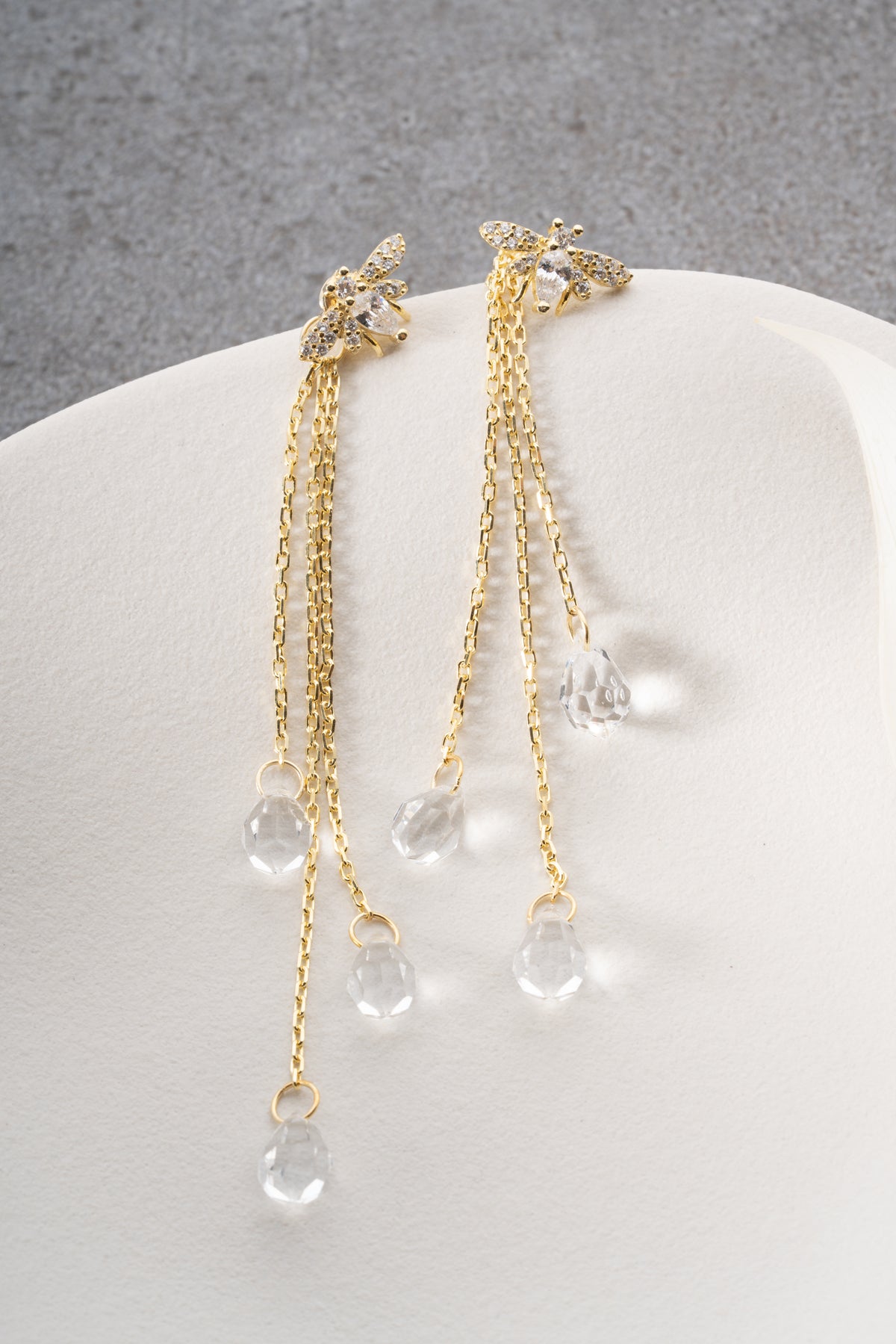 Gold Bee Crystal Tassel Earrings