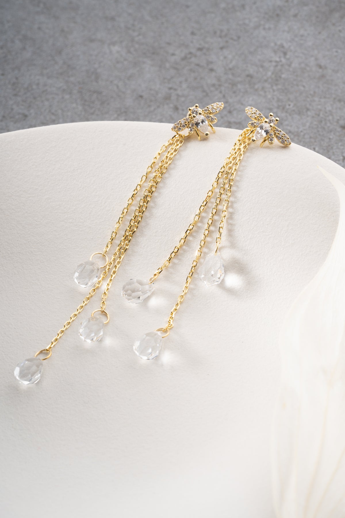 Gold Bee Crystal Tassel Earrings