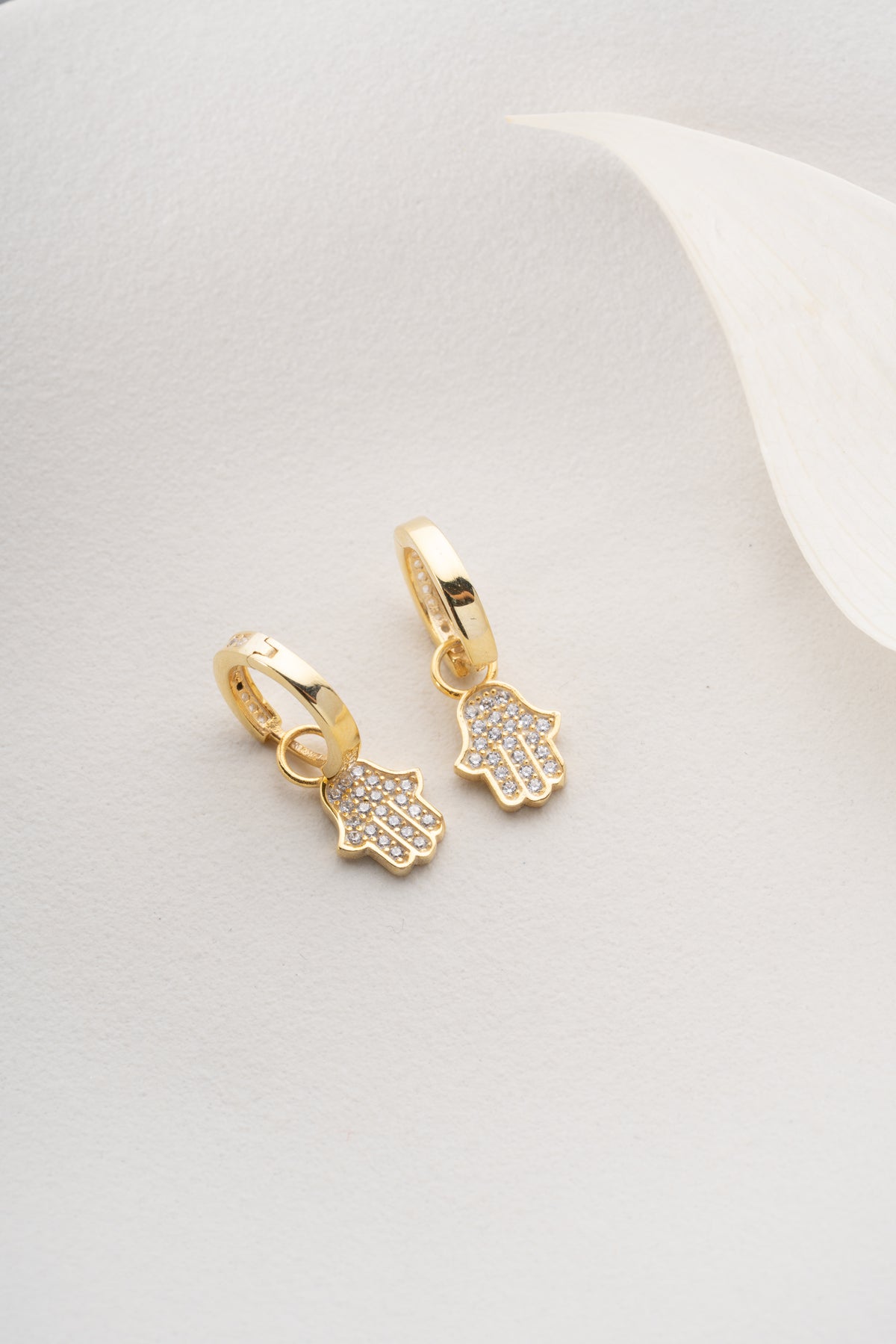 Hamsa Hand Pave Huggie Earrings