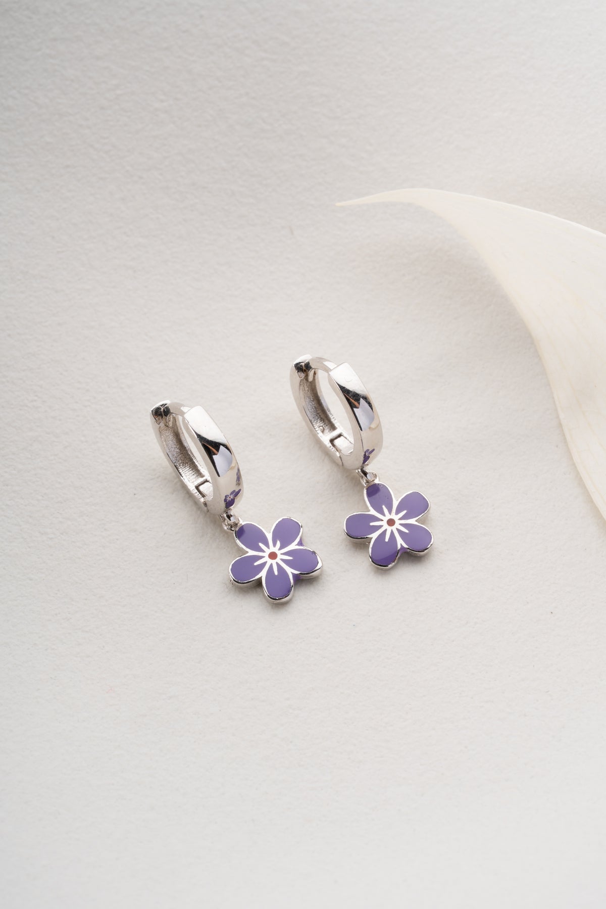 Purple Flower Huggie Hoop Earrings