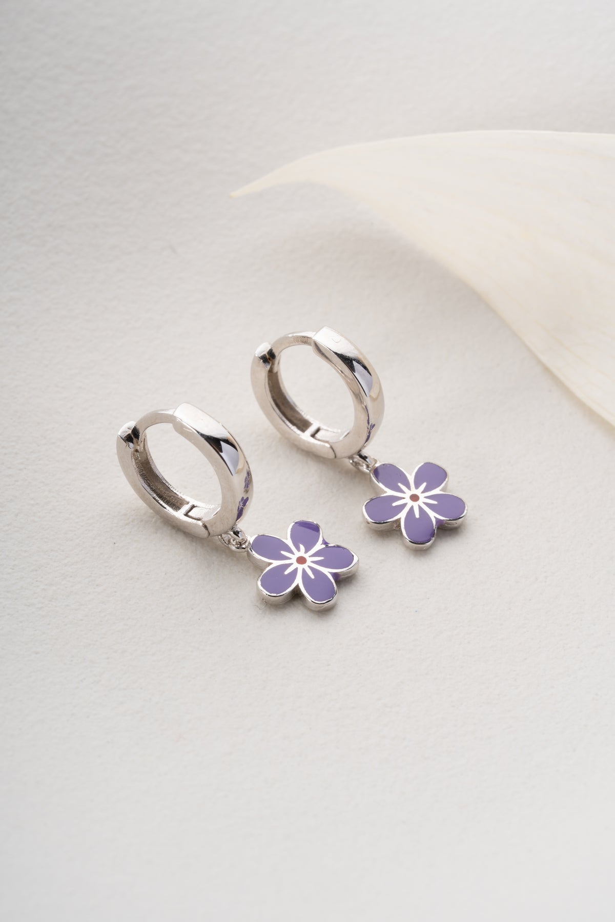 Purple Flower Huggie Hoop Earrings