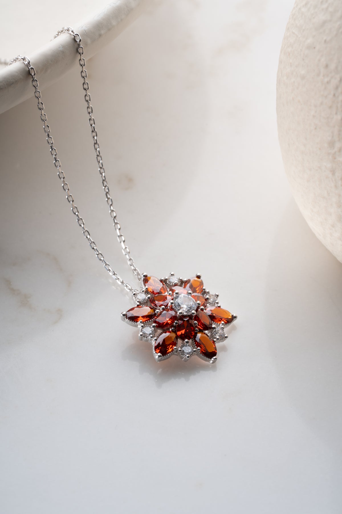 Garnet Flower Cluster Pendant Necklace
