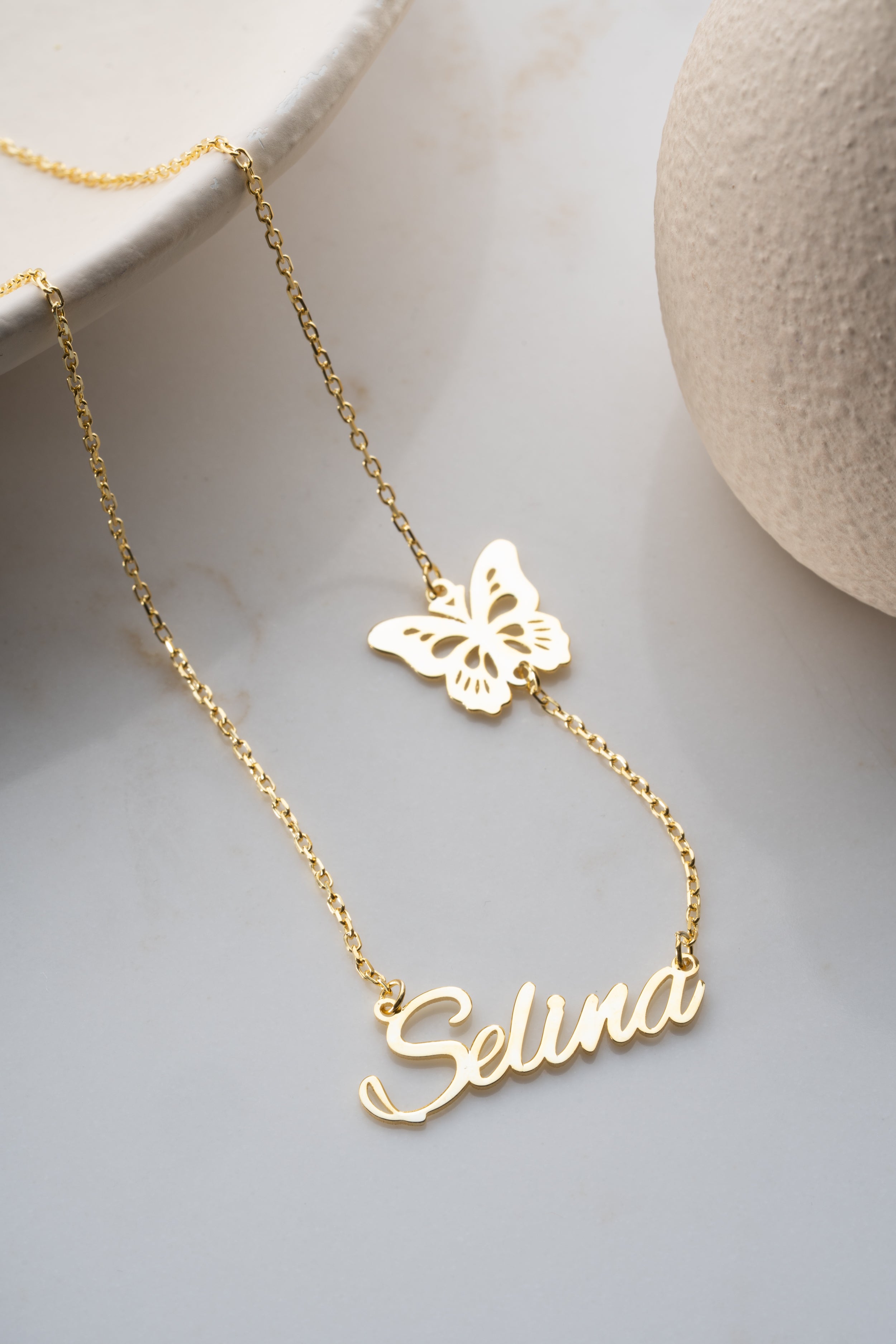 Custom Name Necklace with Butterfly Charm
