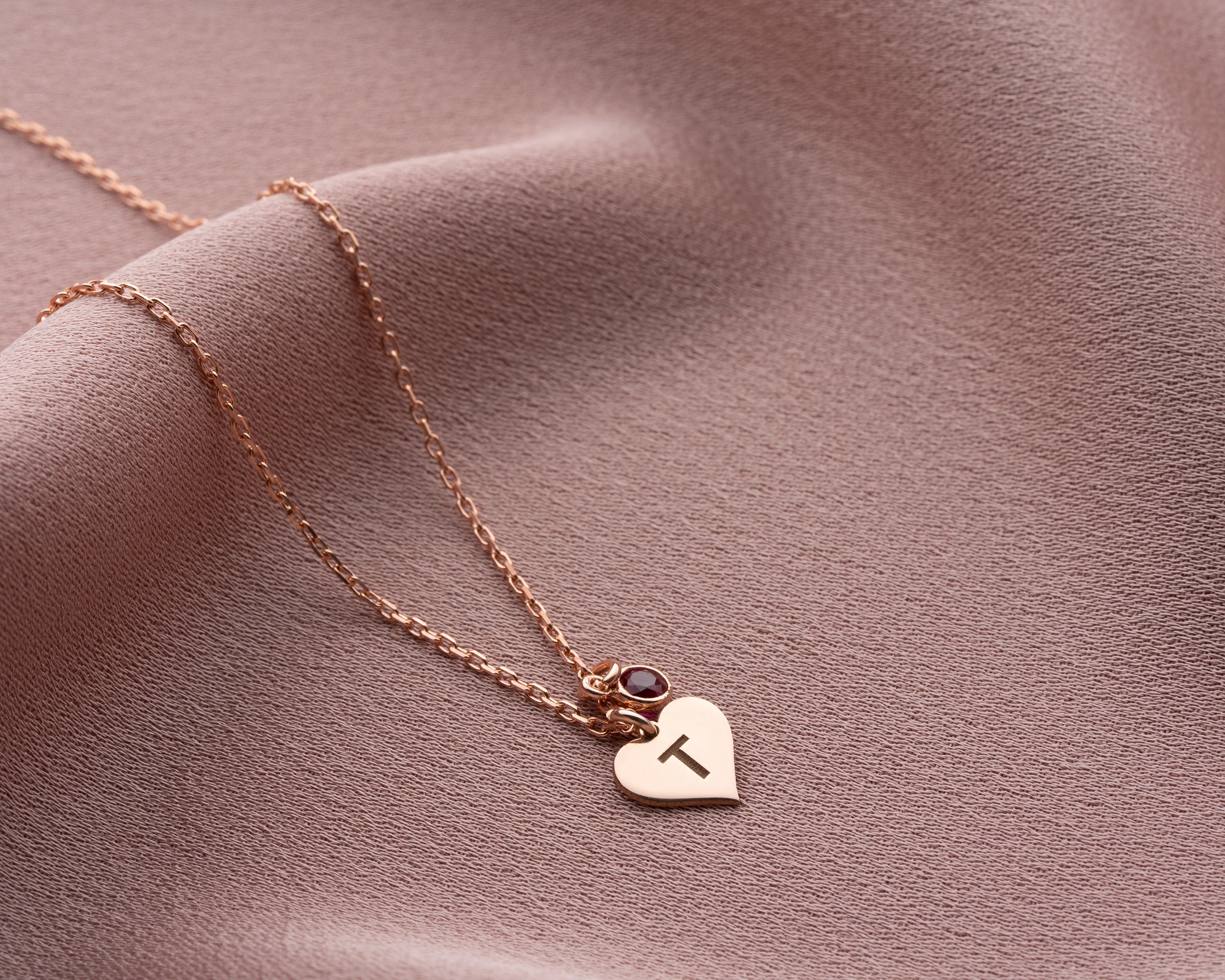 Initial Heart Birthstone Necklace