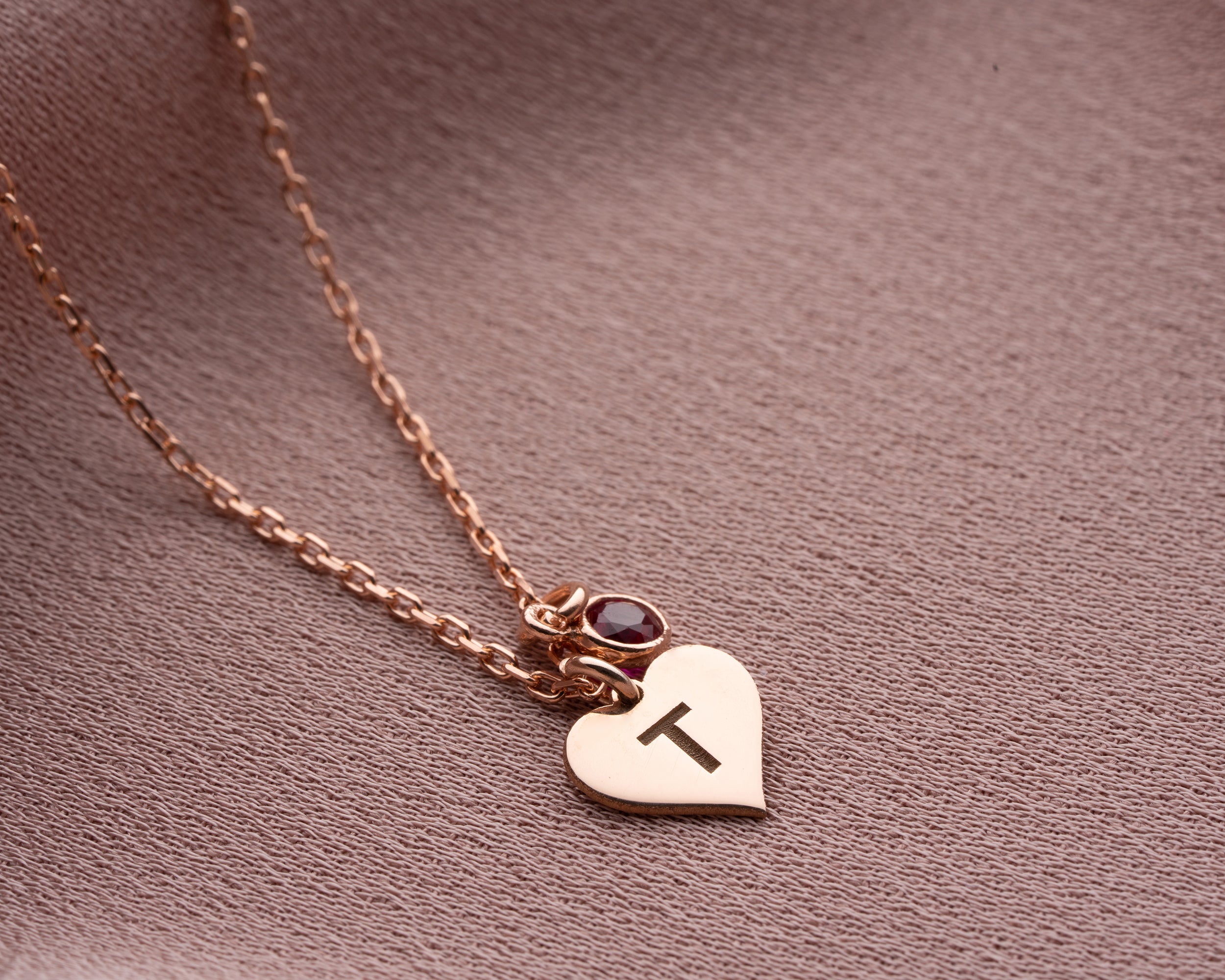 Initial Heart Birthstone Necklace
