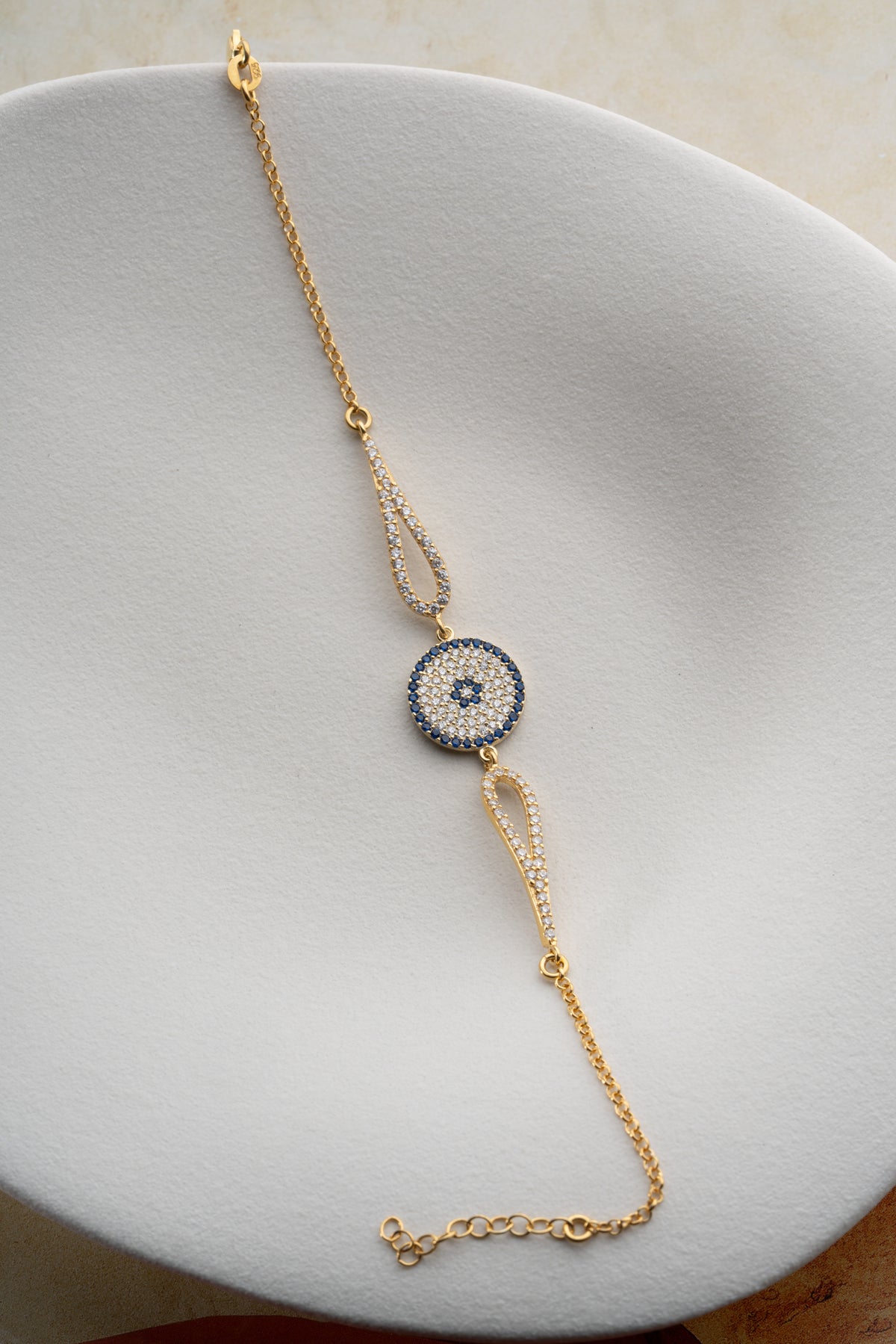 Pave Evil Eye Charm Bracelet in Gold