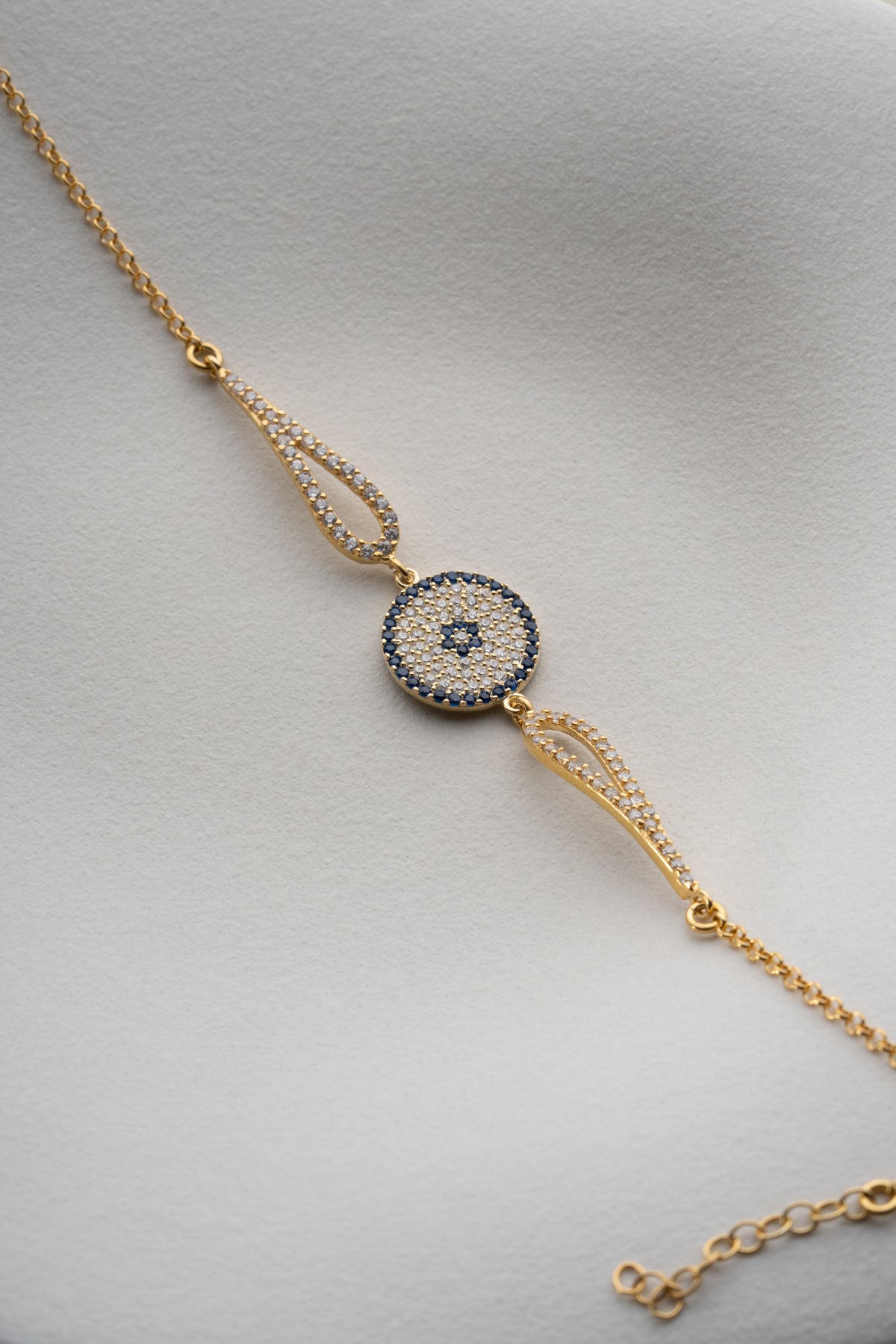 Pave Evil Eye Charm Bracelet in Gold
