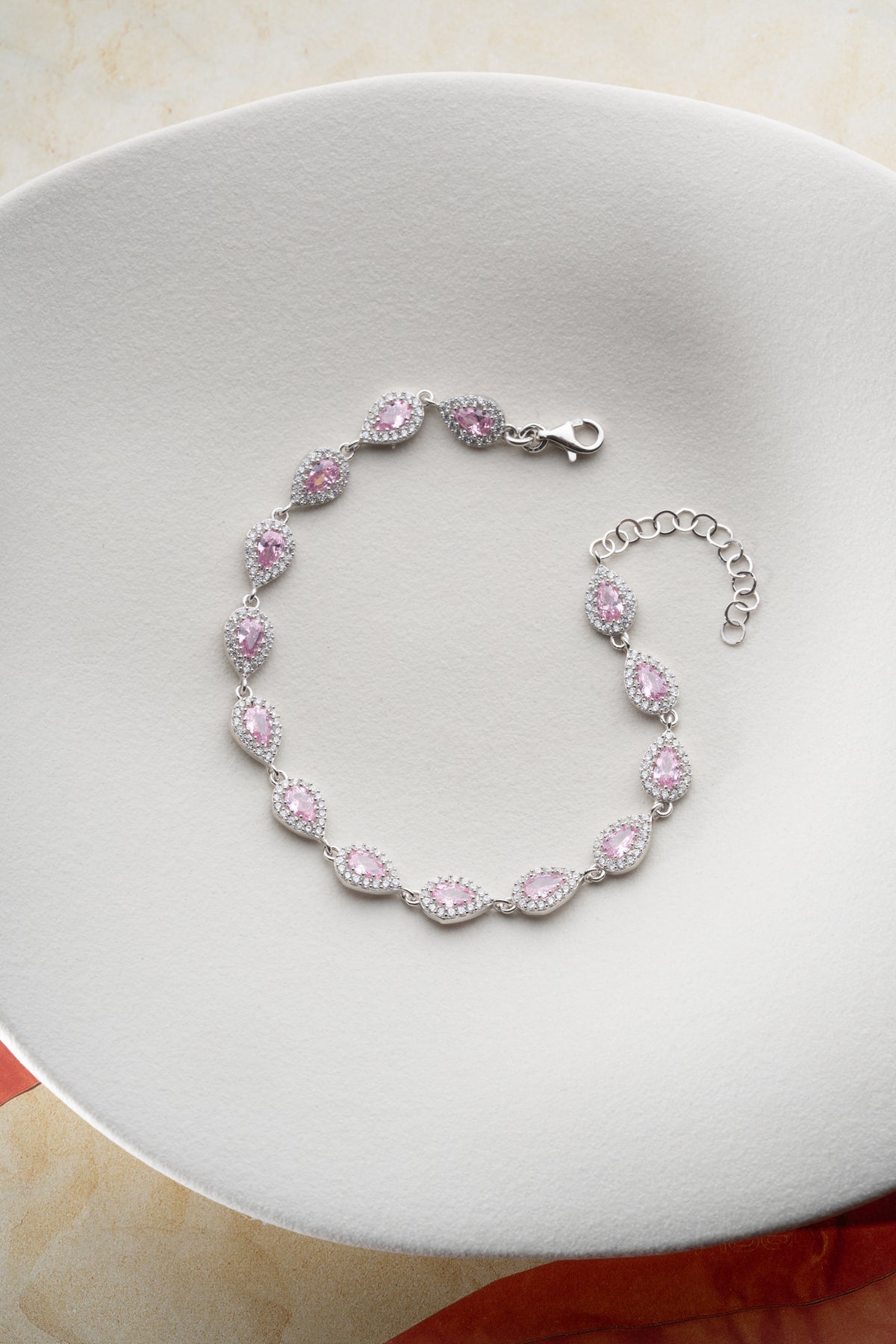 Pink Teardrop Halo Tennis Bracelet