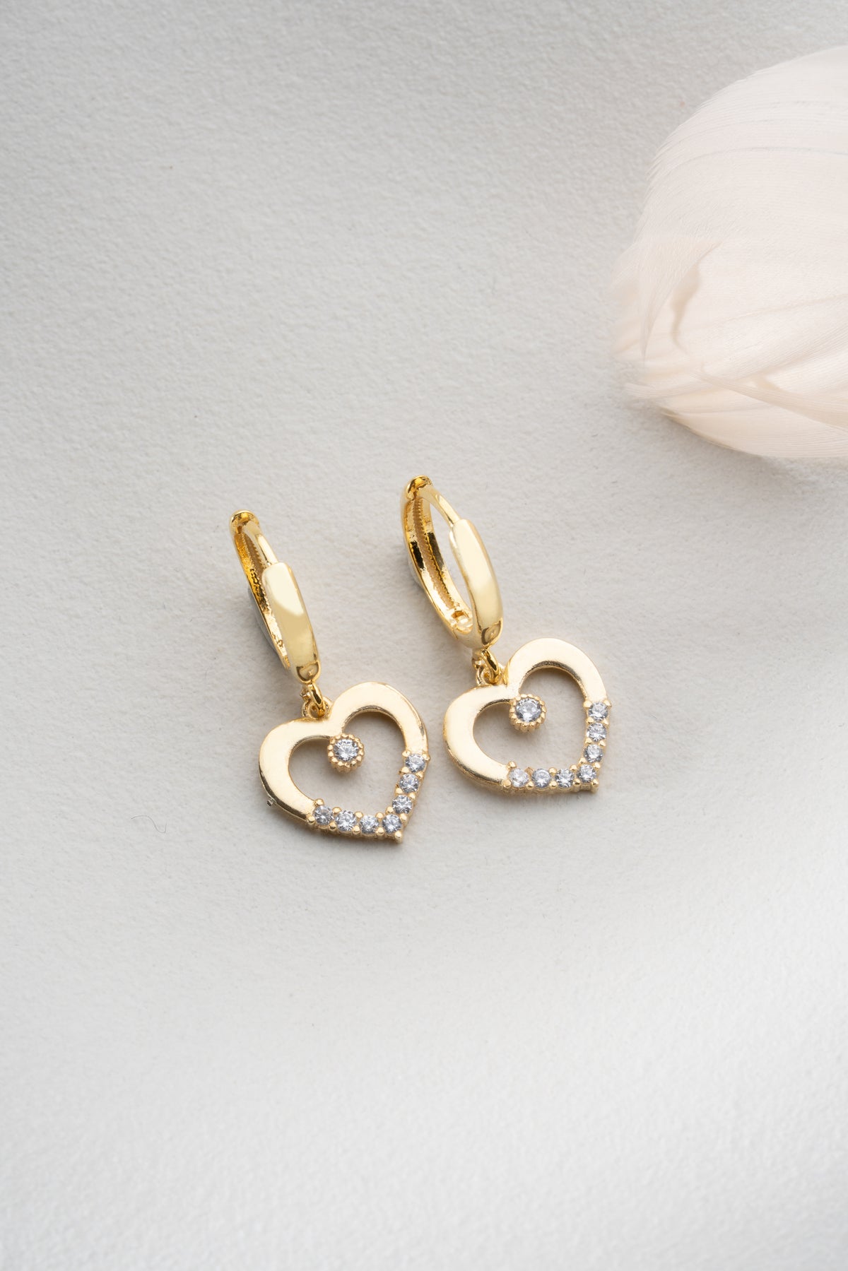 Open Heart Pave Huggie Earrings in Gold