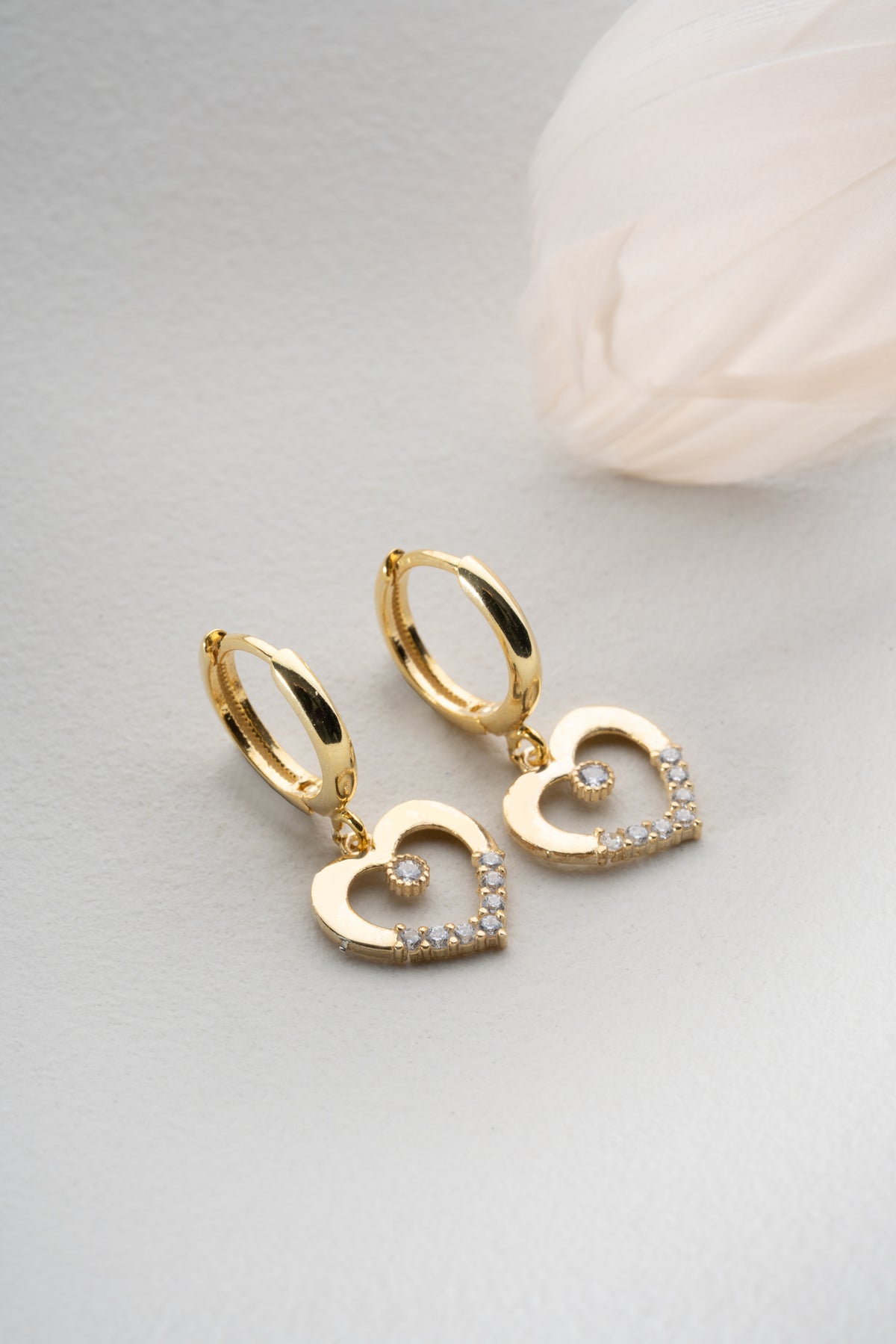 Open Heart Pave Huggie Earrings in Gold