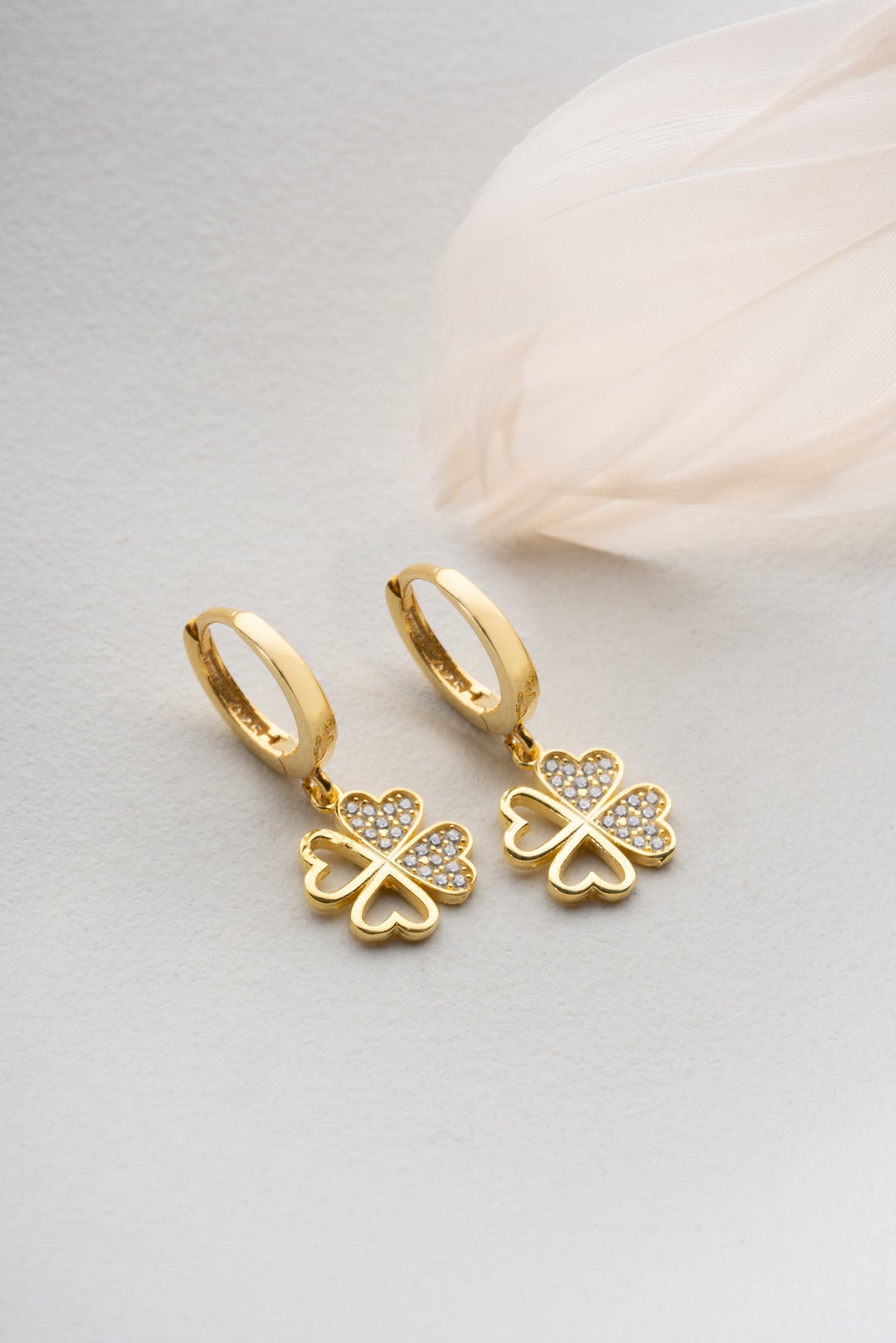 Four Leaf Clover Hoop Earrings in Gold