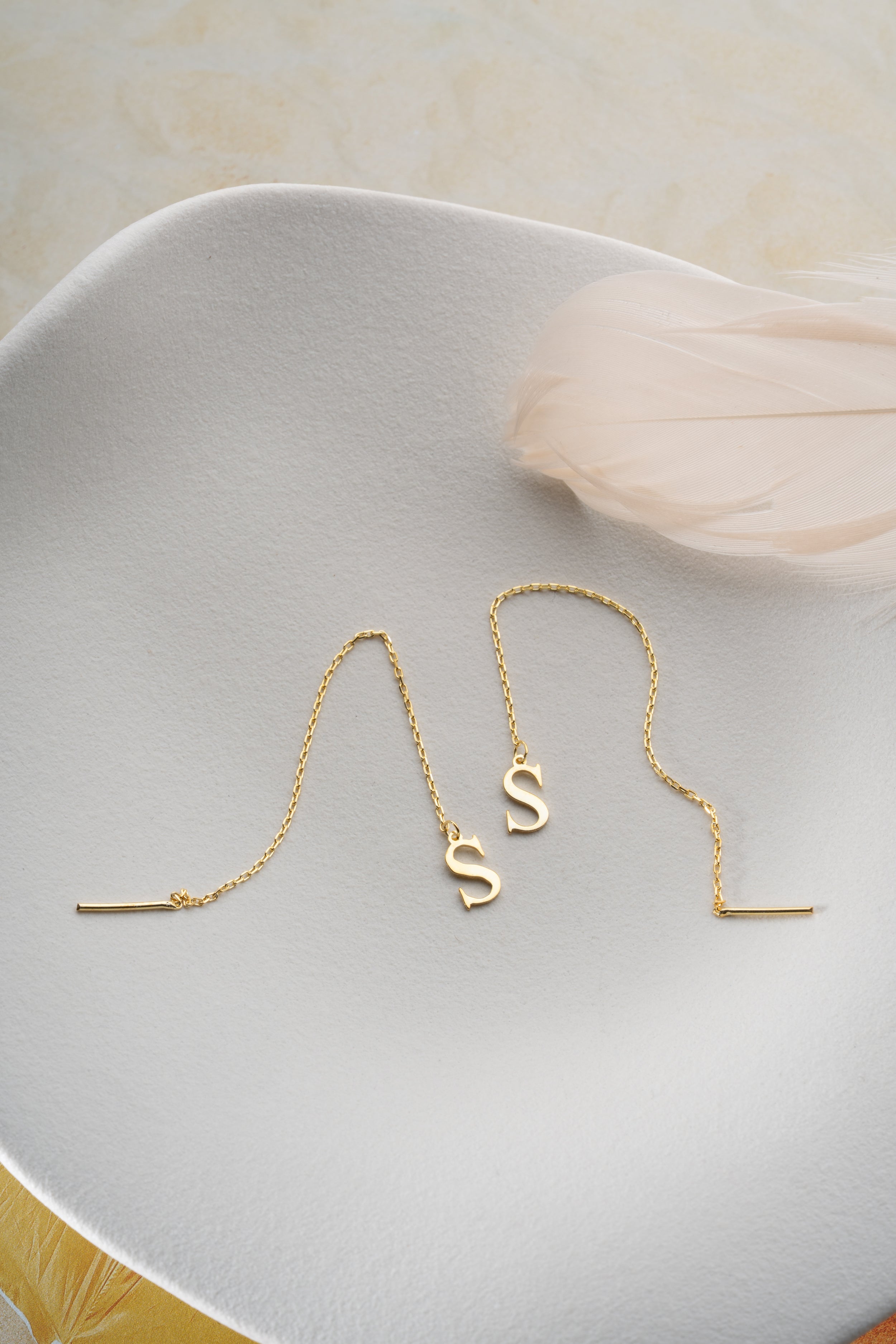 Custom Initial Threader Earrings in Gold