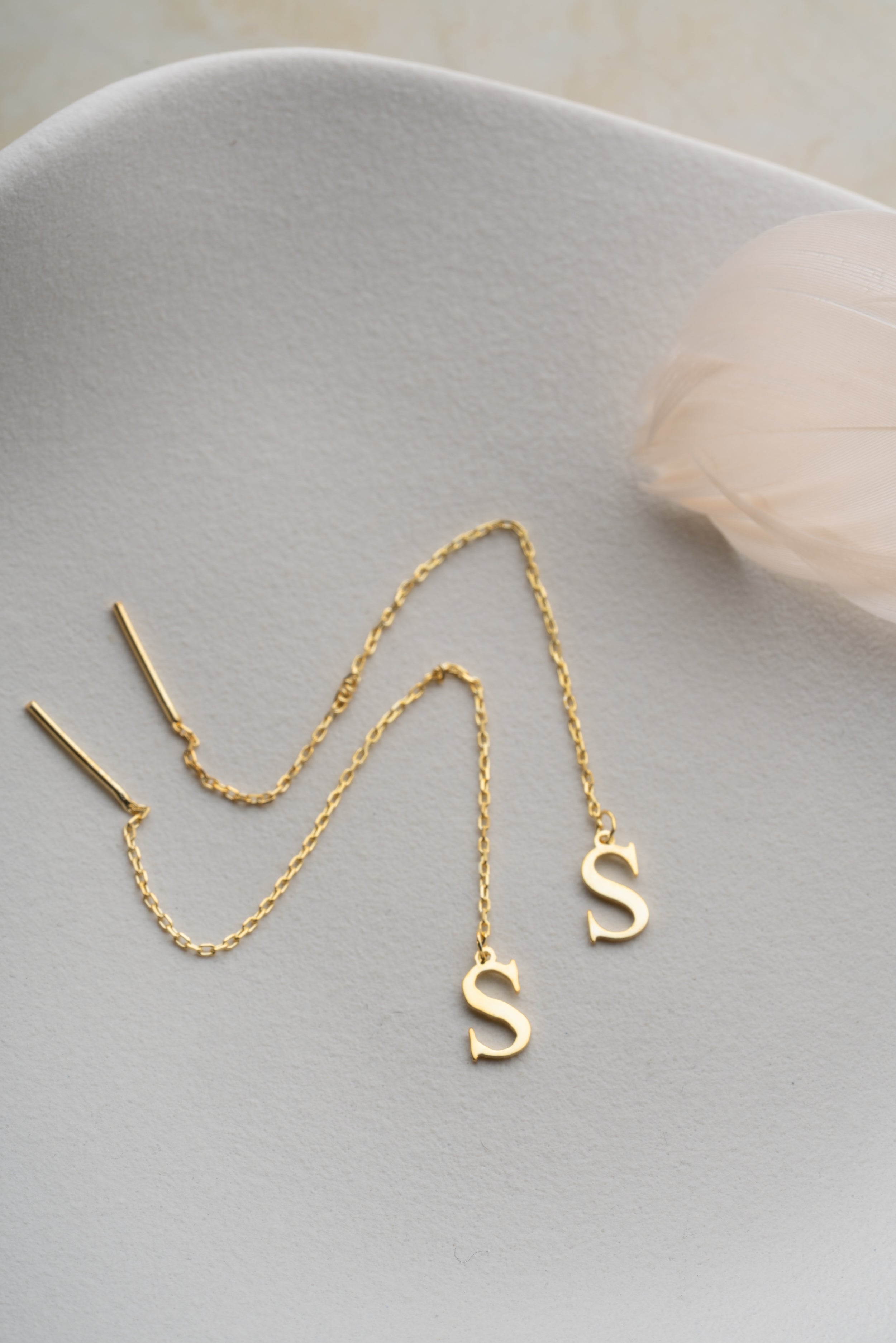 Custom Initial Threader Earrings in Gold