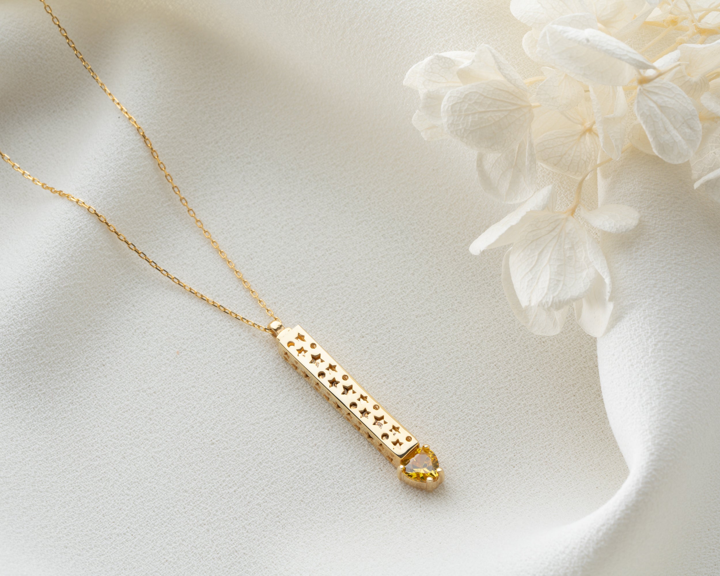 Engraved Bar Necklace with Heart Birthstone
