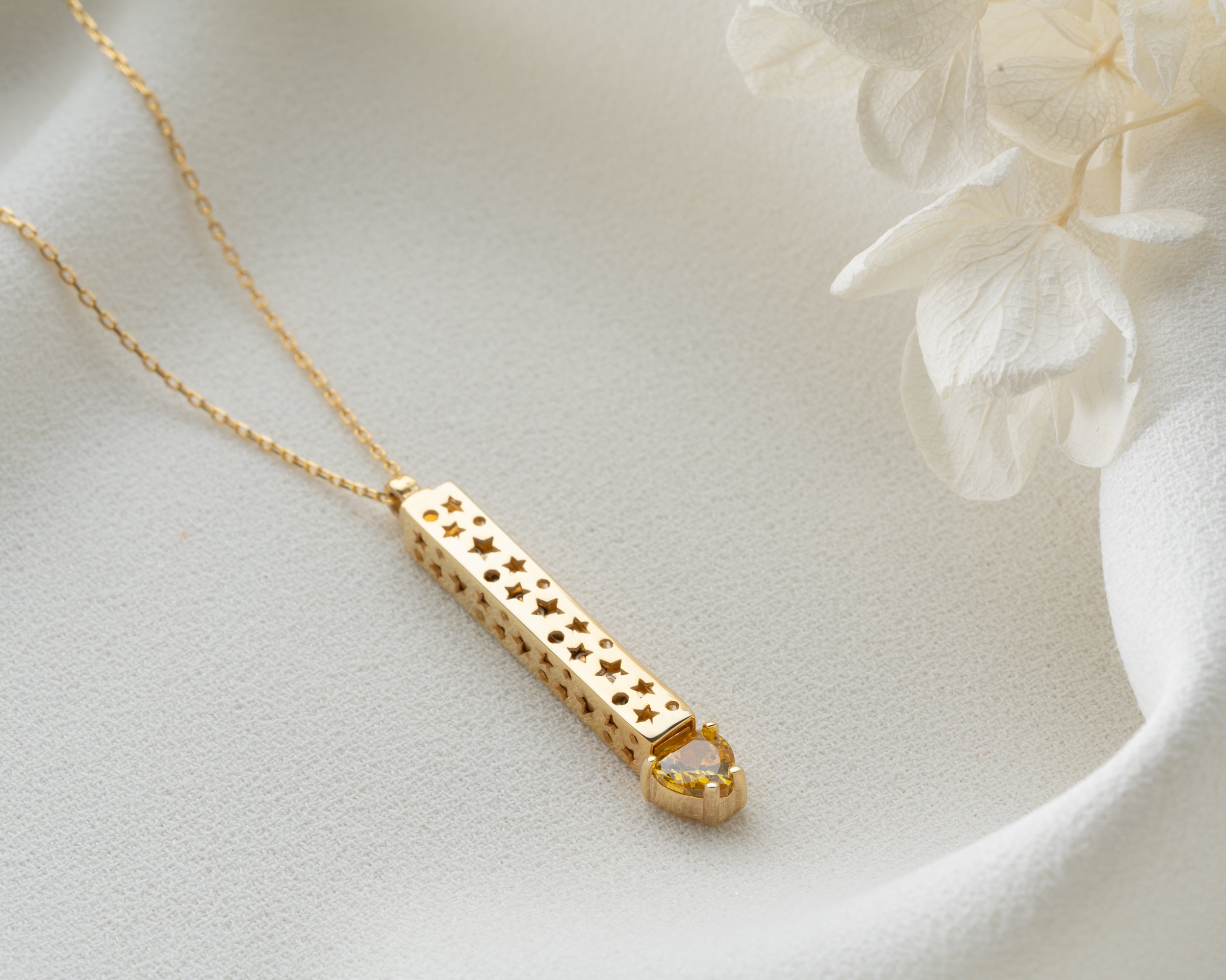 Engraved Bar Necklace with Heart Birthstone