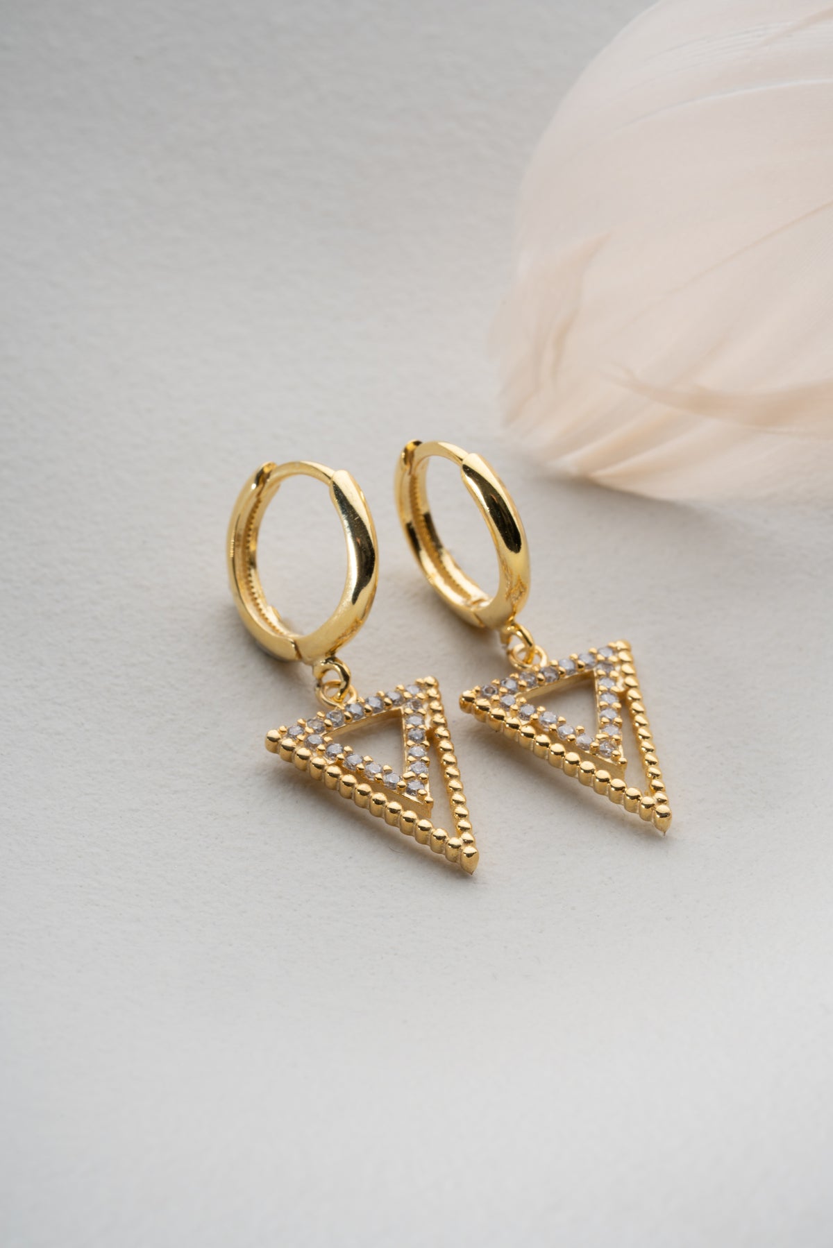 Gold Pave Triangle Drop Huggie Earrings