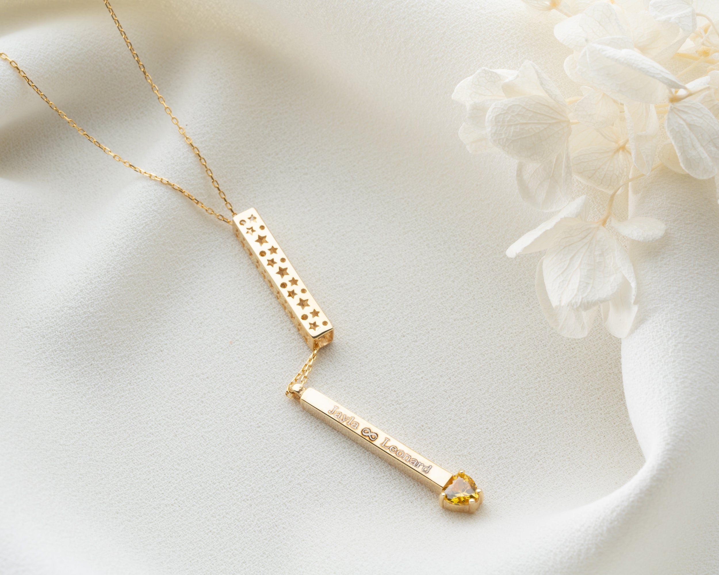 Engraved Bar Necklace with Heart Birthstone