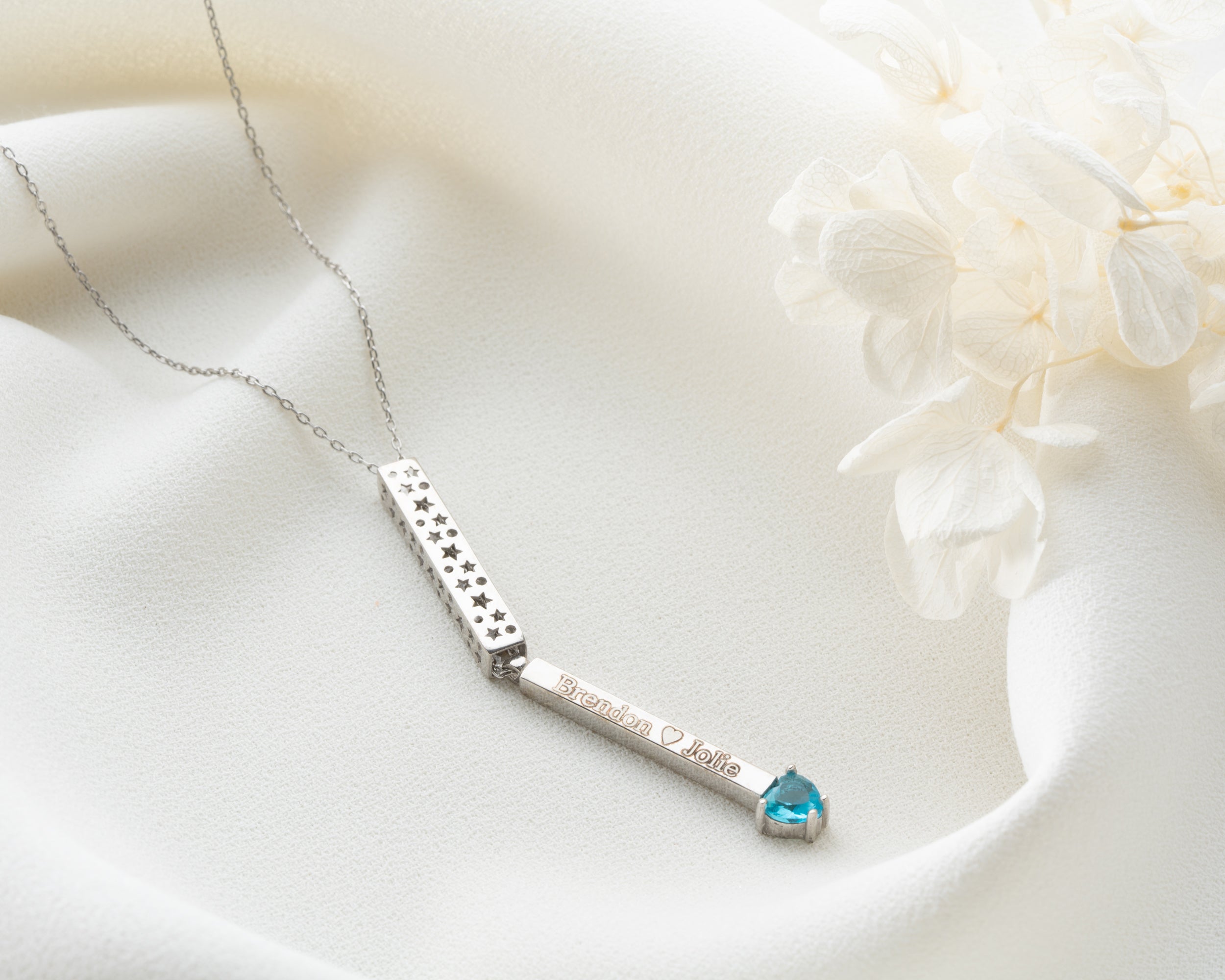 Engraved Bar Necklace with Heart Birthstone