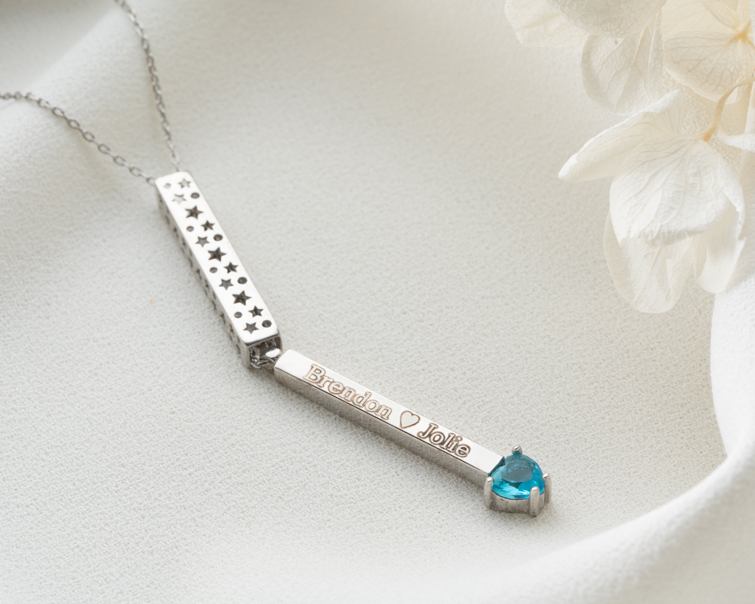 Engraved Bar Necklace with Heart Birthstone