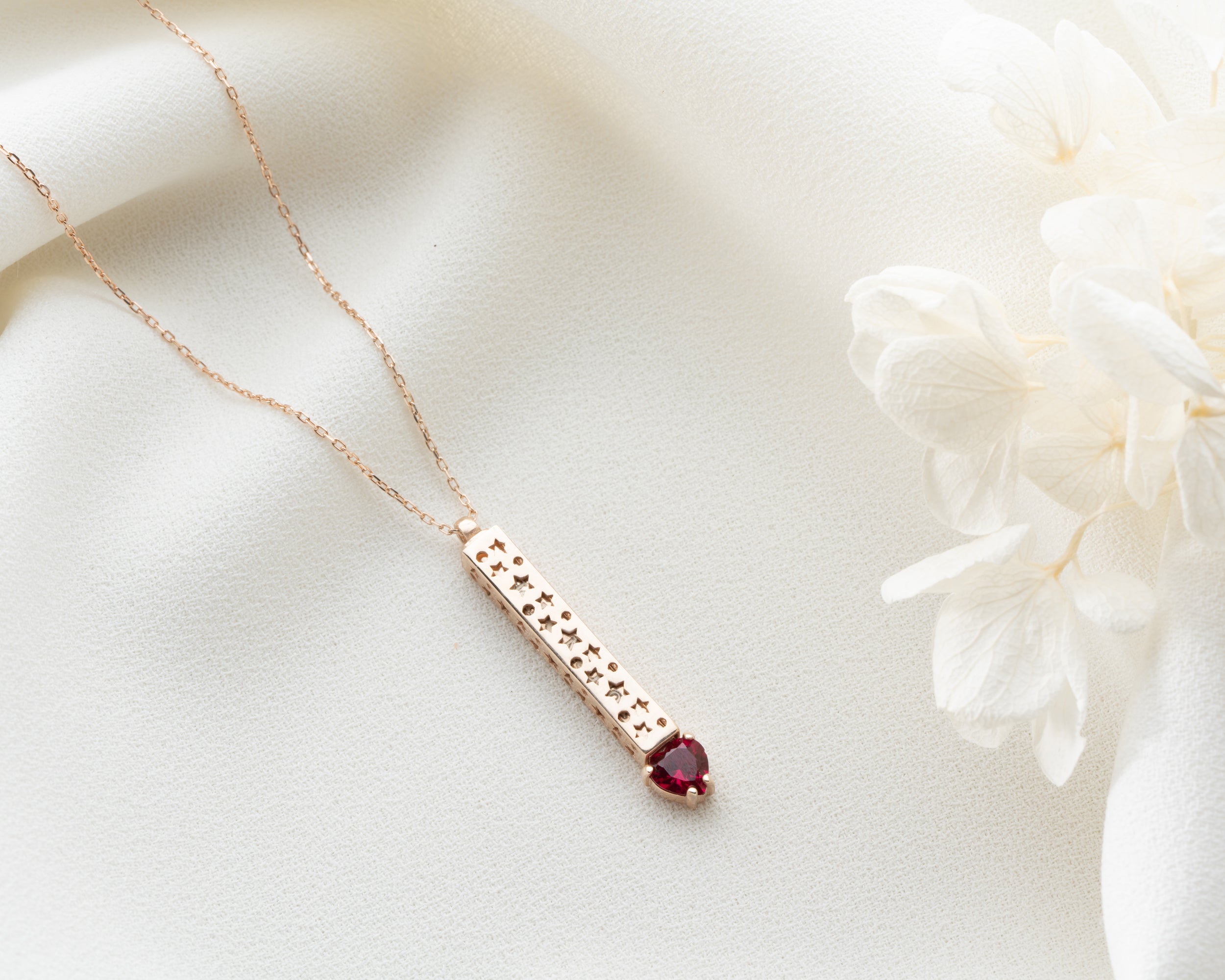 Engraved Bar Necklace with Heart Birthstone
