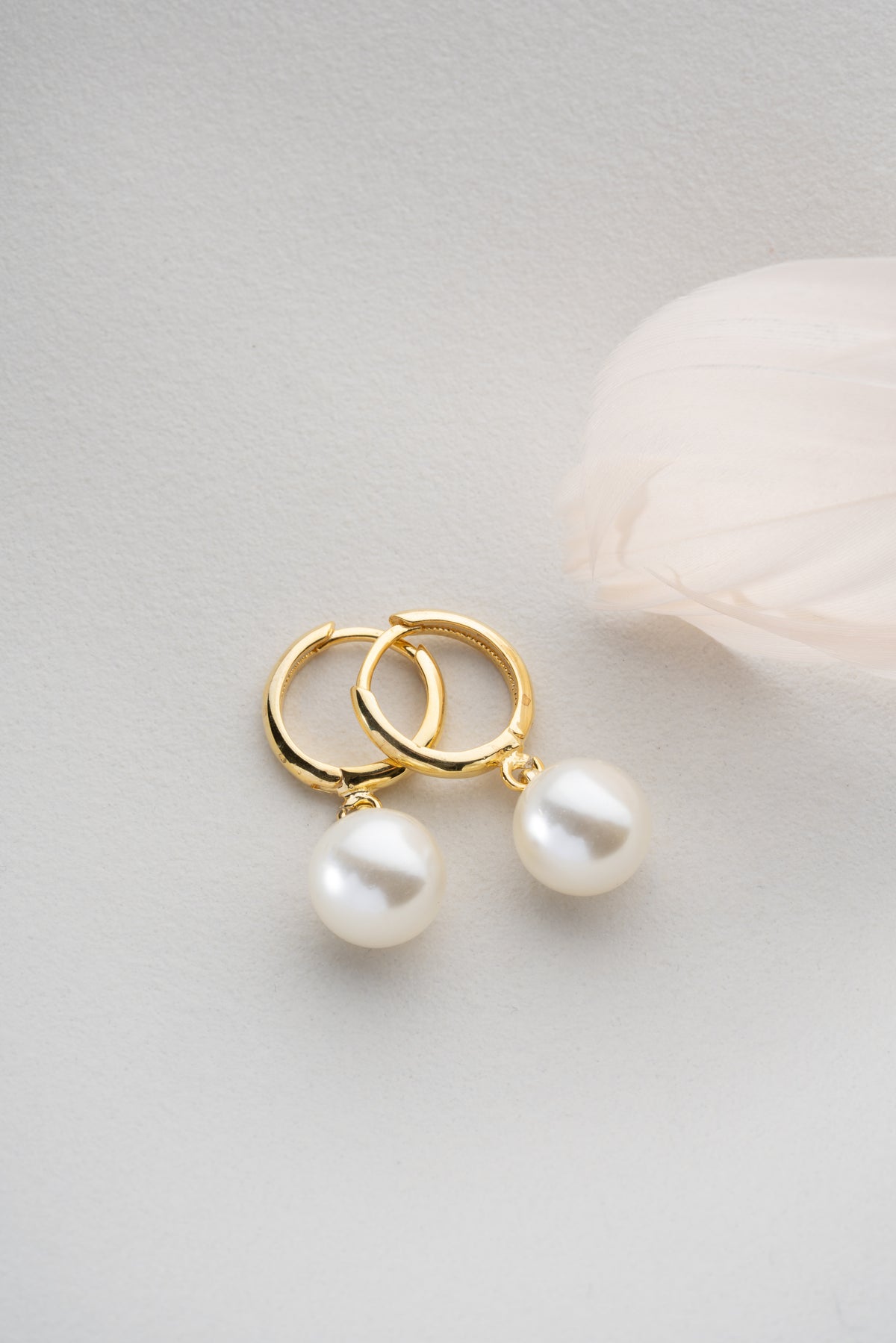 Pearl Drop Huggie Hoop Earrings