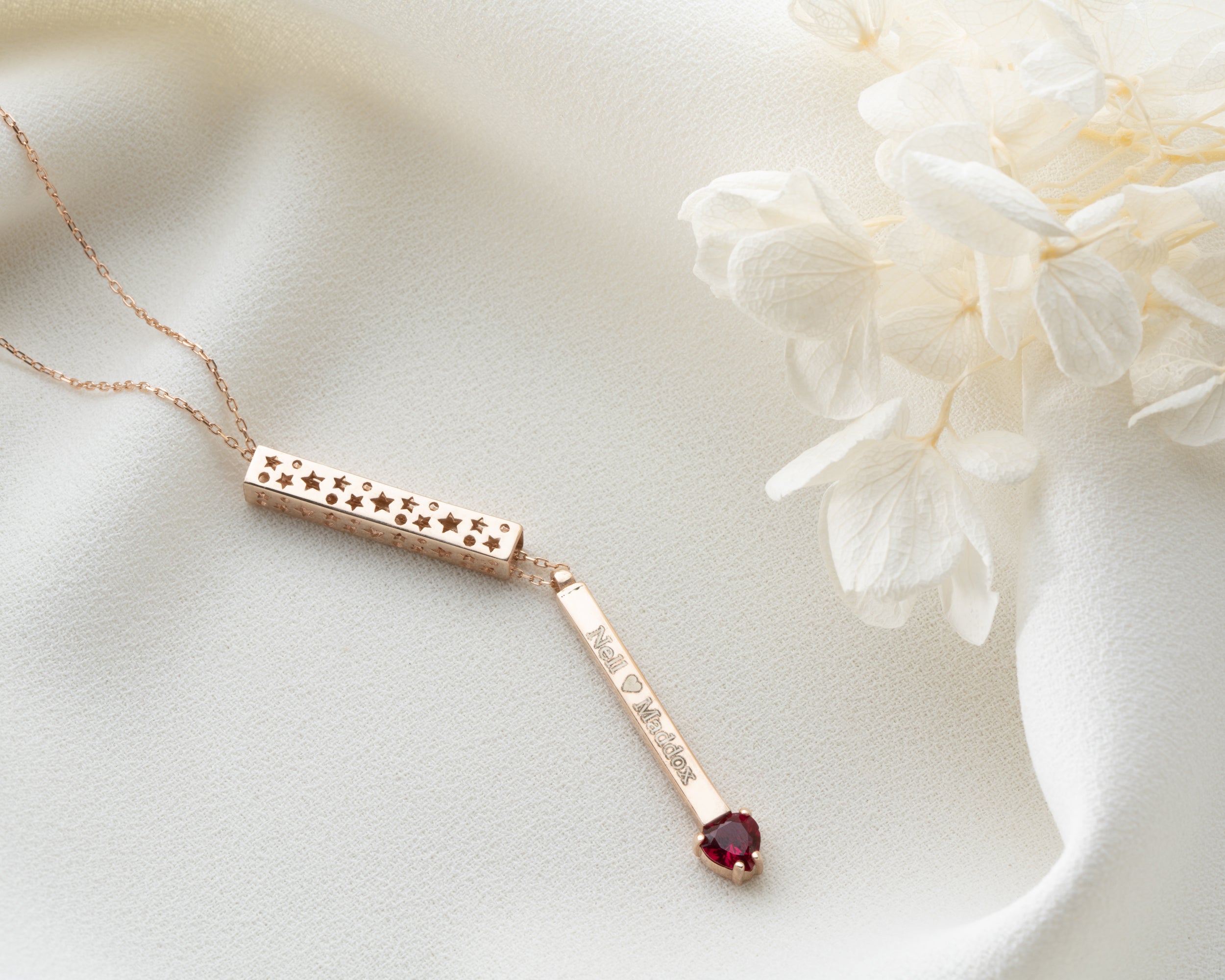Engraved Bar Necklace with Heart Birthstone