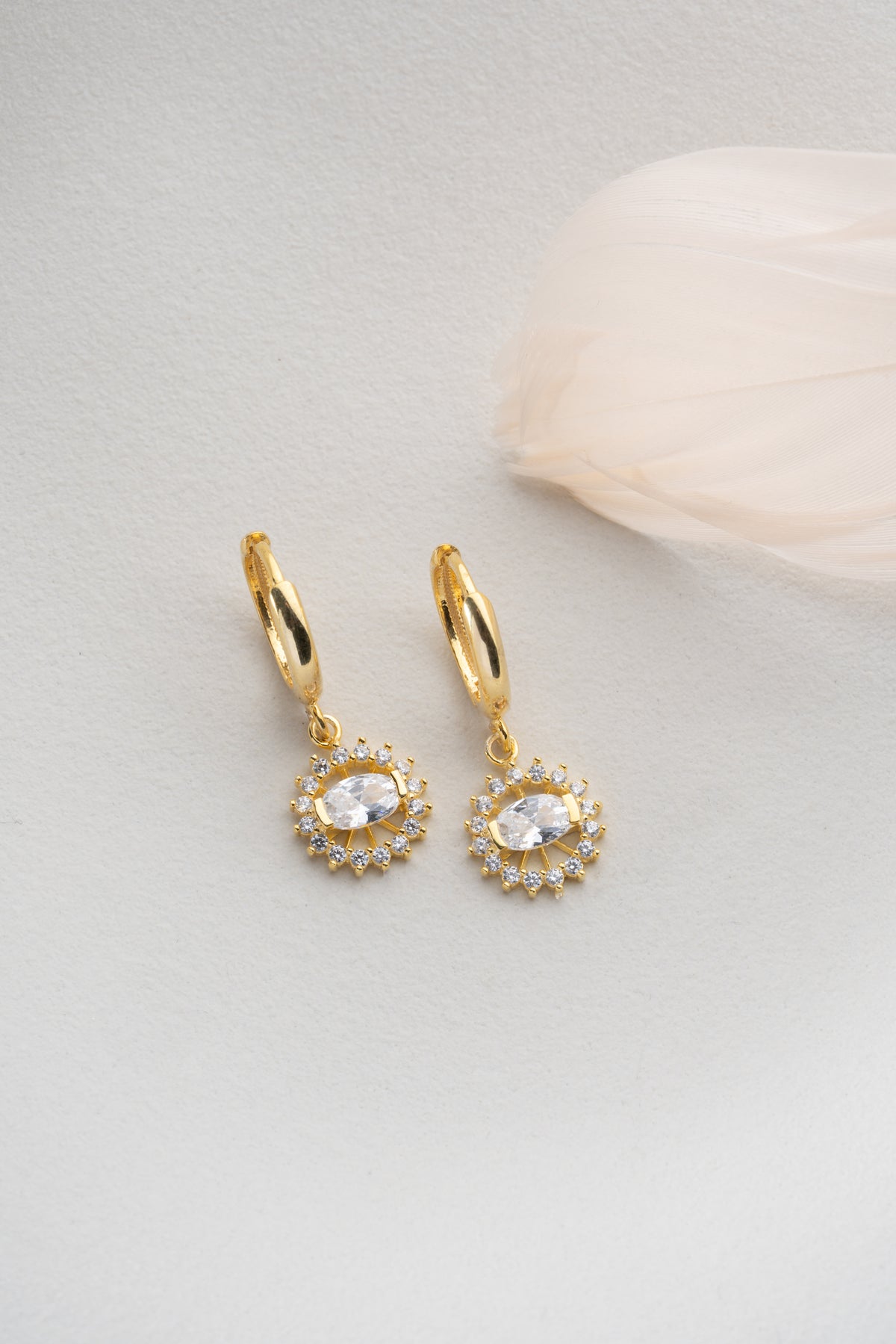 Oval Crystal Sunburst Drop Earrings