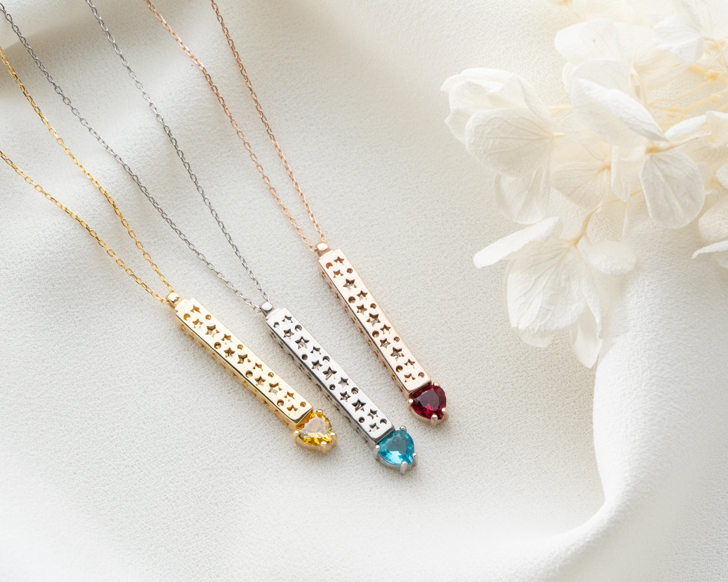 Engraved Bar Necklace with Heart Birthstone
