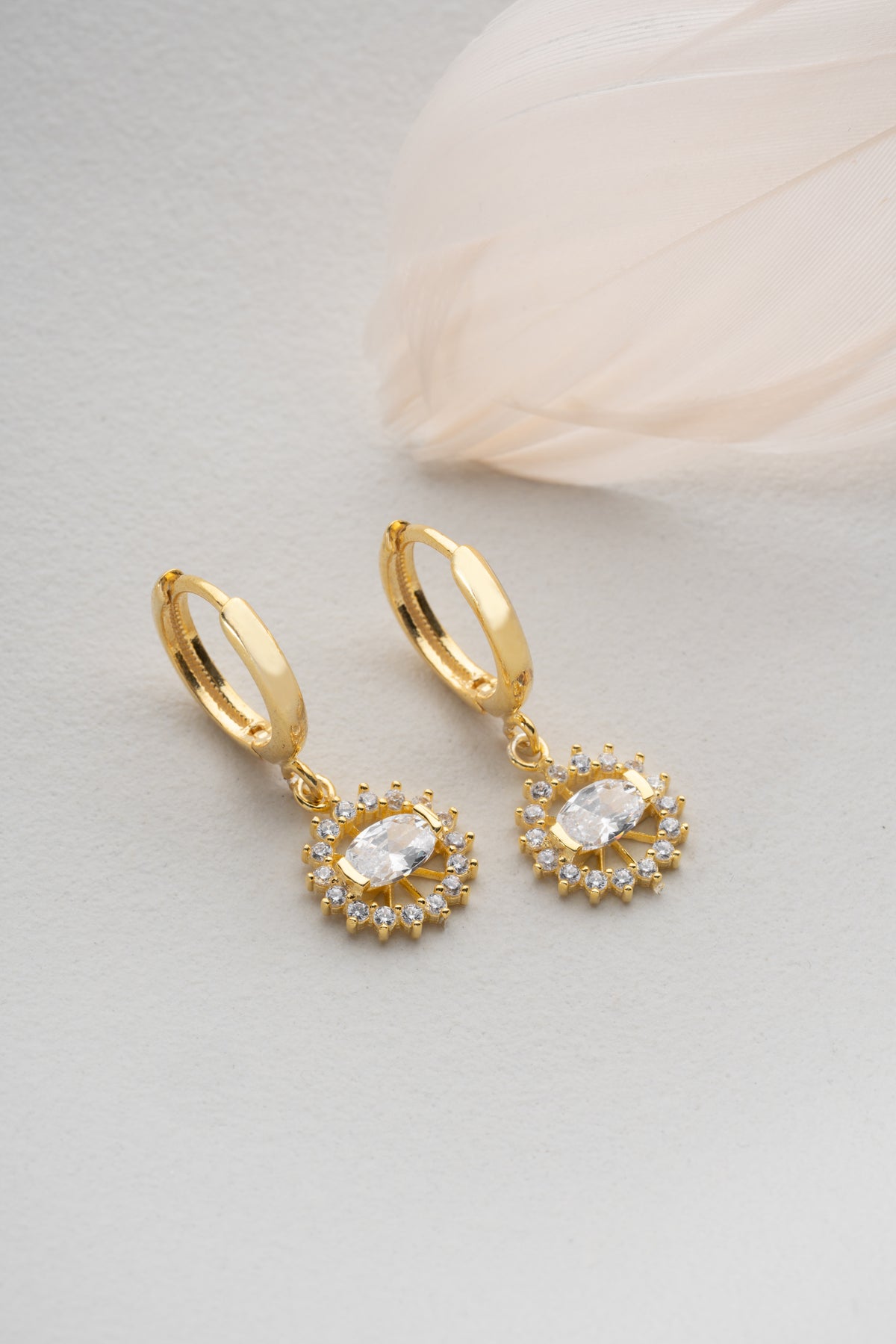Oval Crystal Sunburst Drop Earrings