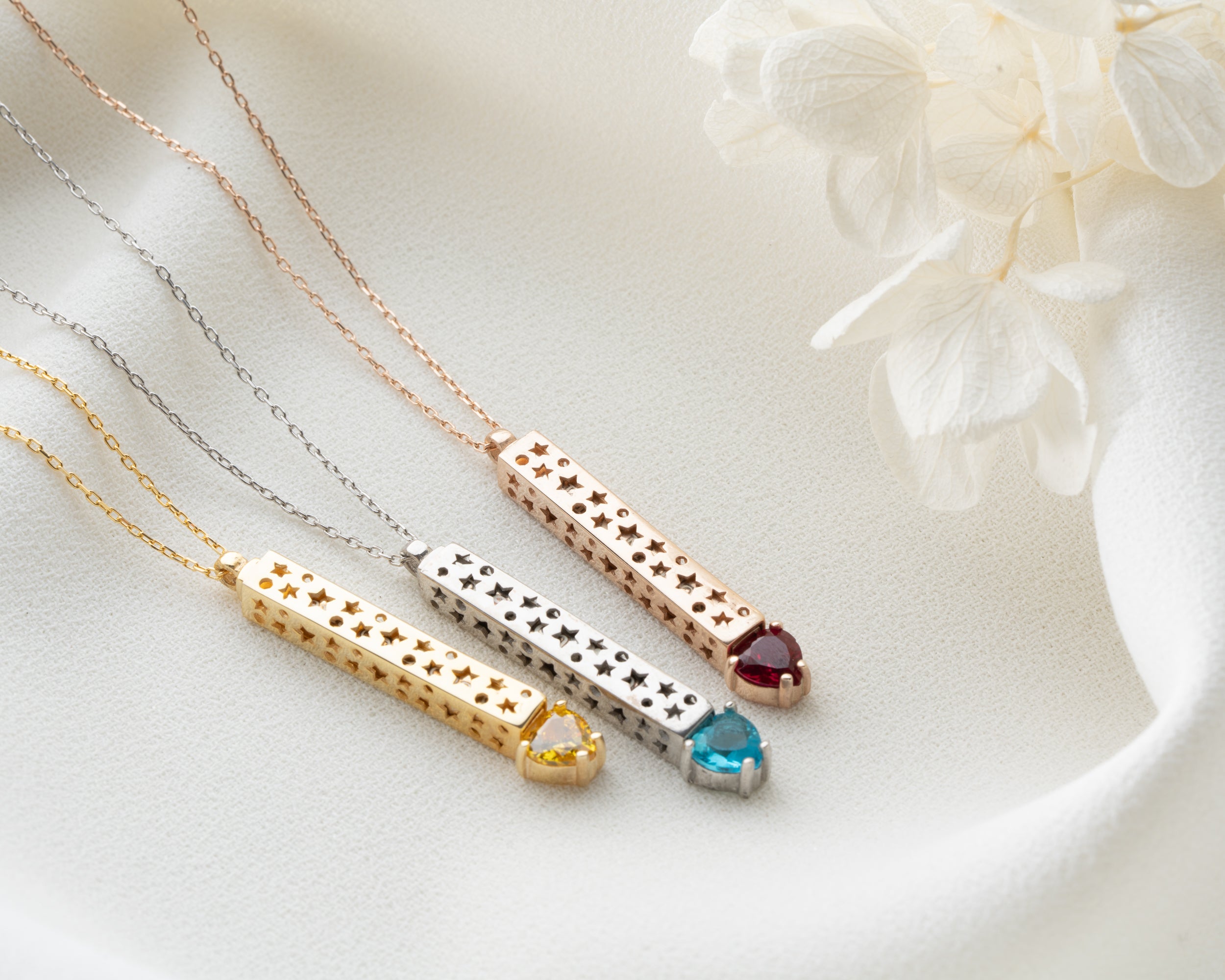 Engraved Bar Necklace with Heart Birthstone