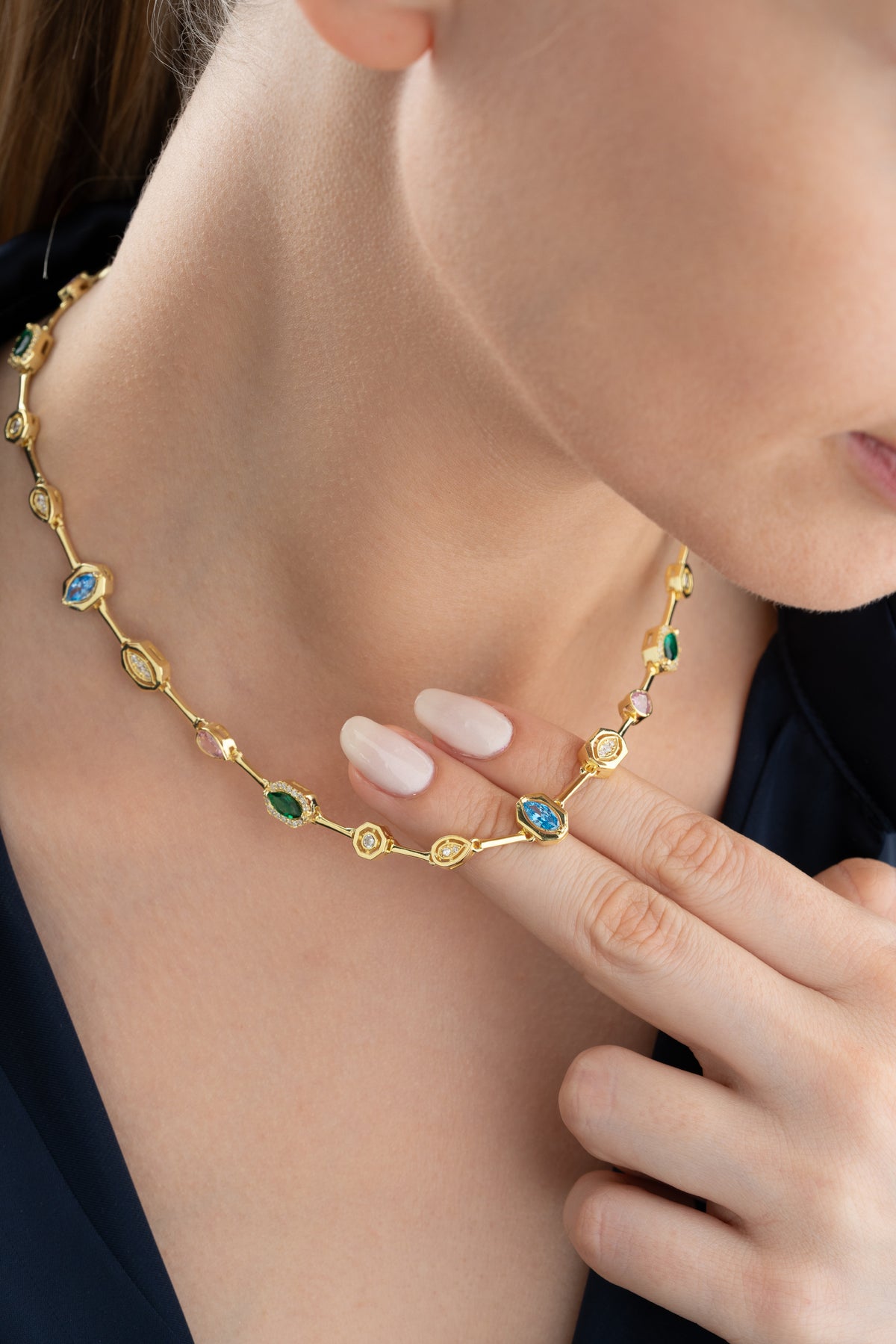Multi-Gem Station Necklace in Gold