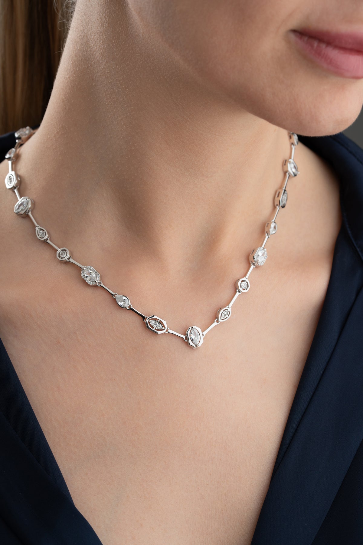 Gold Bezel Crystal Station Necklace