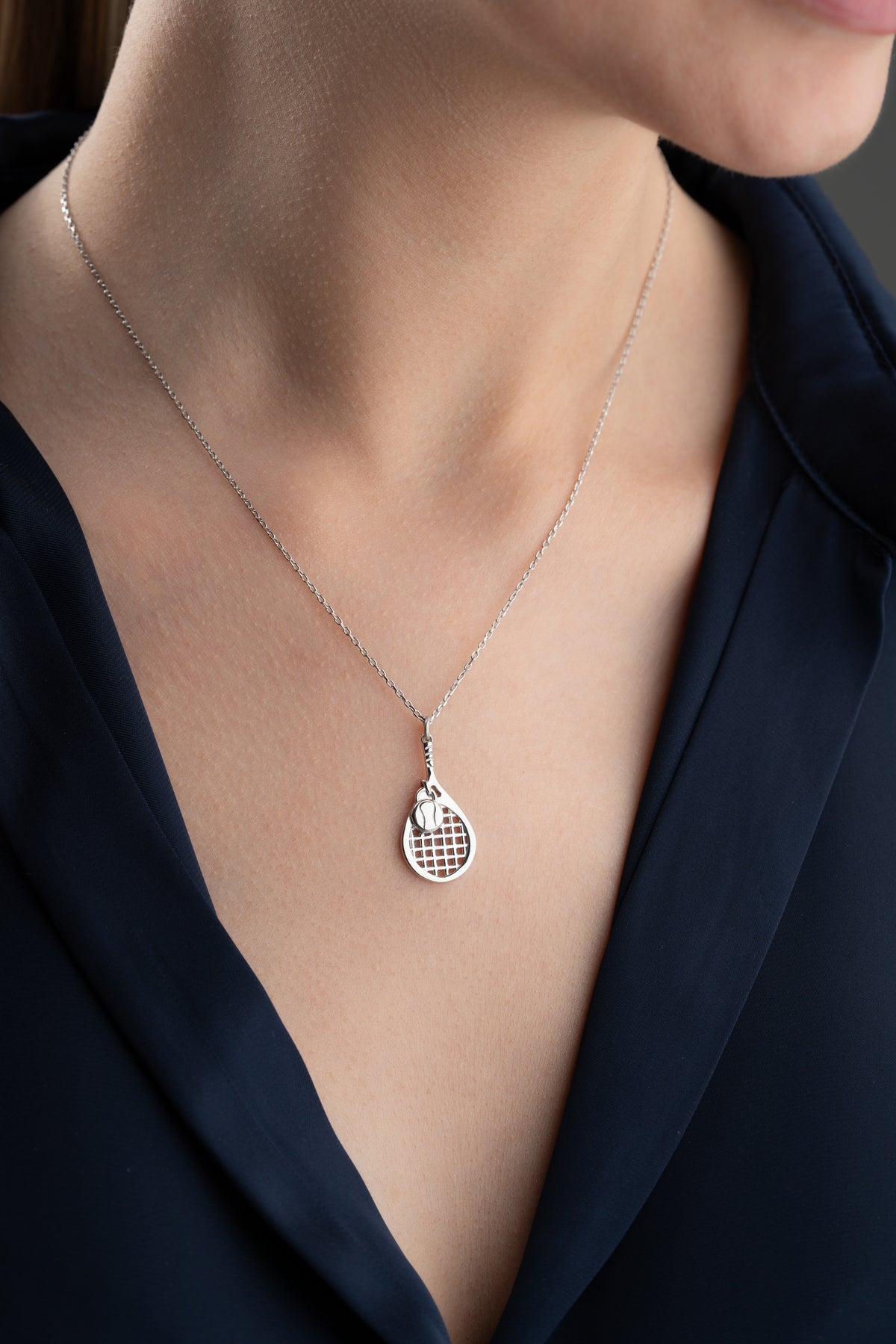 Tennis Racket and Ball Charm Necklace