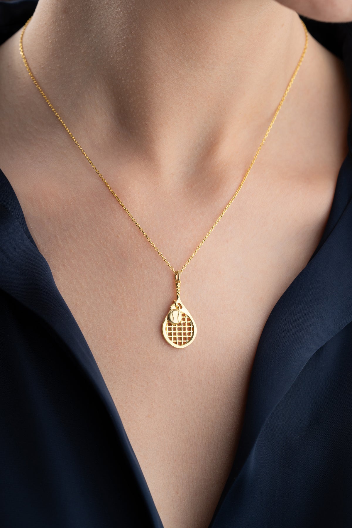 Tennis Racket and Ball Charm Necklace