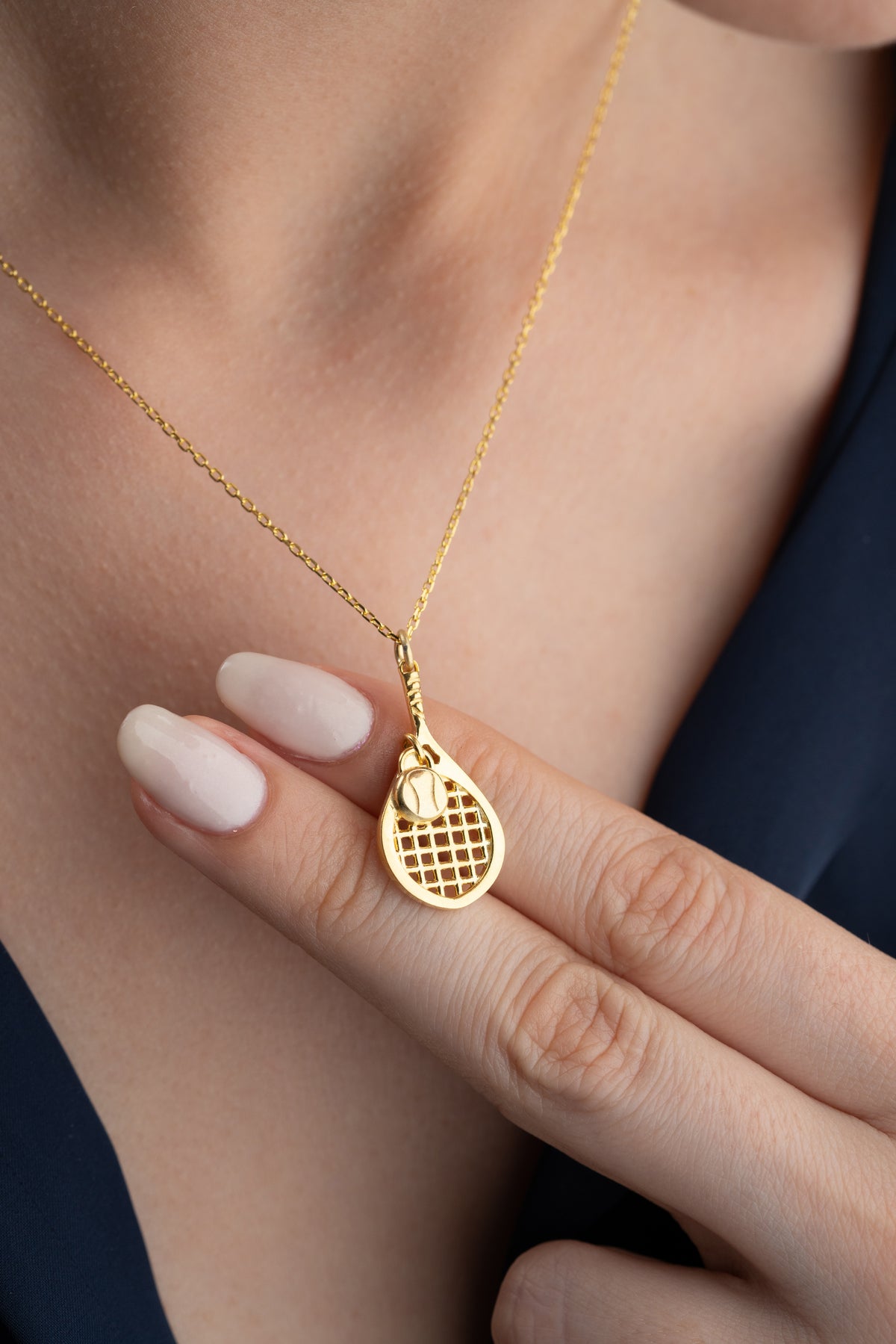 Tennis Racket and Ball Charm Necklace